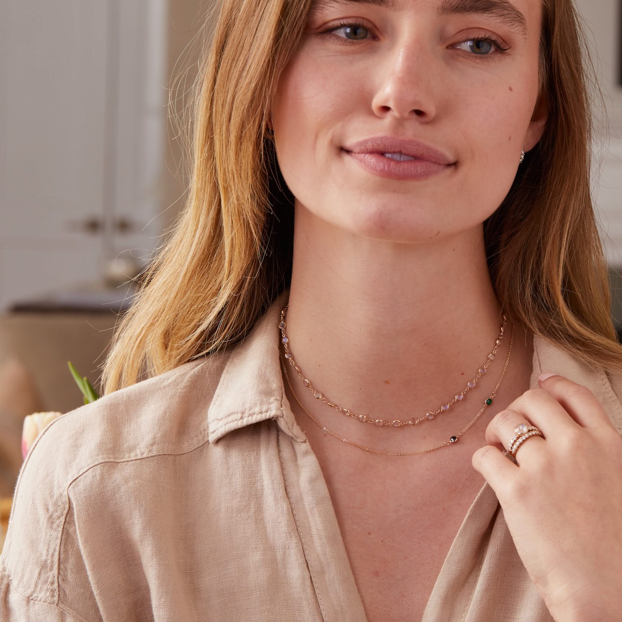 Petite 2 Birthstone Necklace in 14k Gold - Image 6