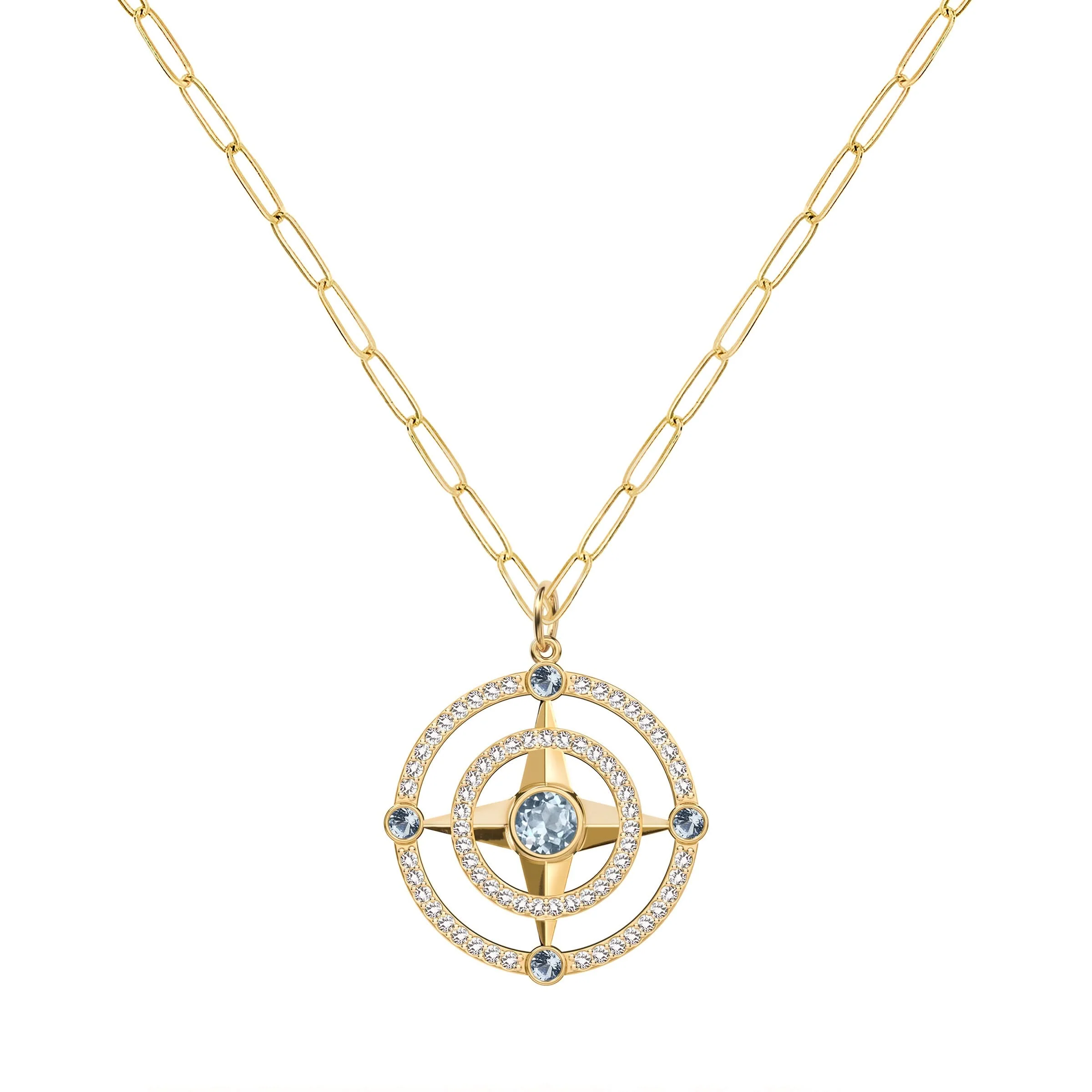 Compass Aquamarine & Diamond Pendant in 14k Gold (March) - Image 5