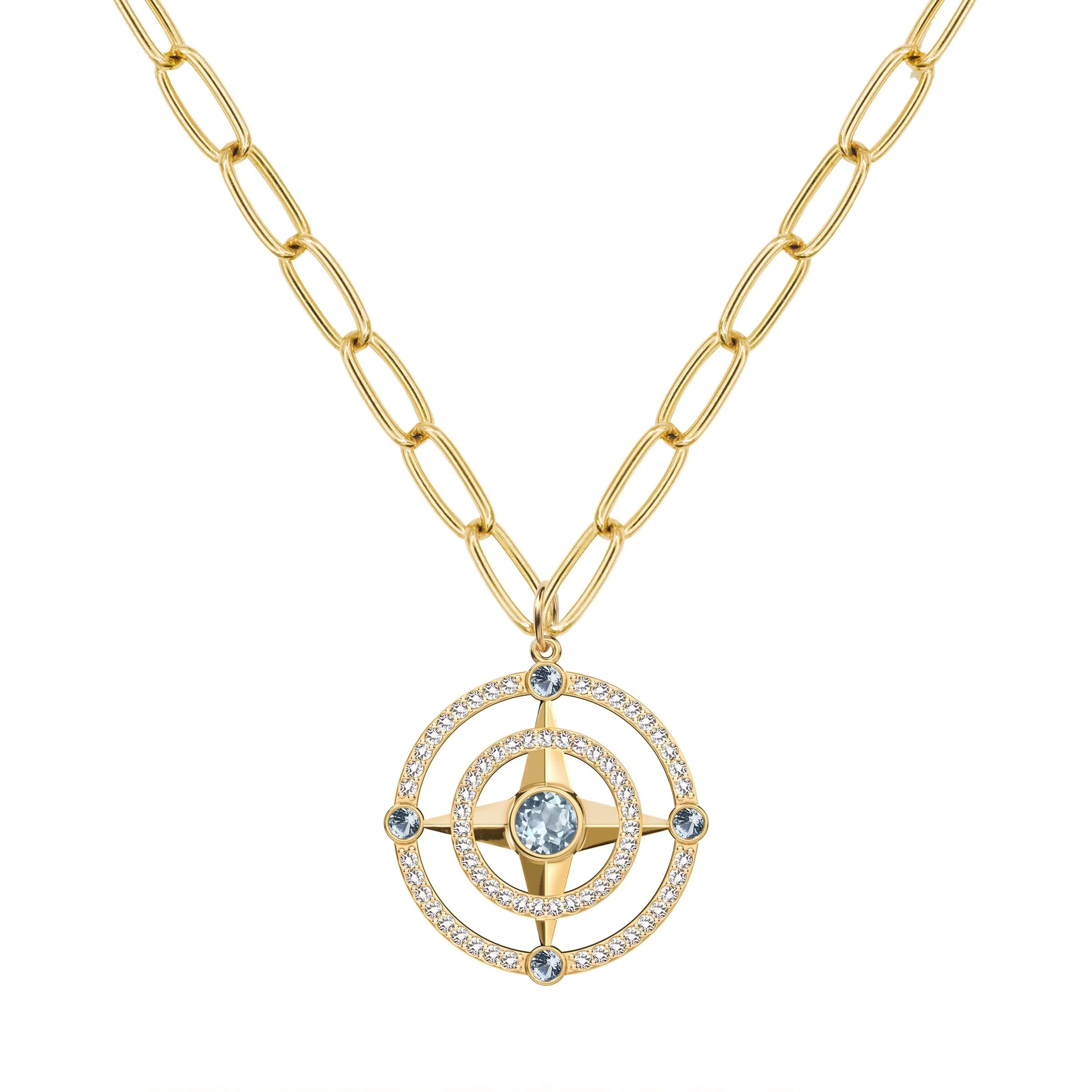 Compass Aquamarine & Diamond Pendant in 14k Gold (March) - Image 7
