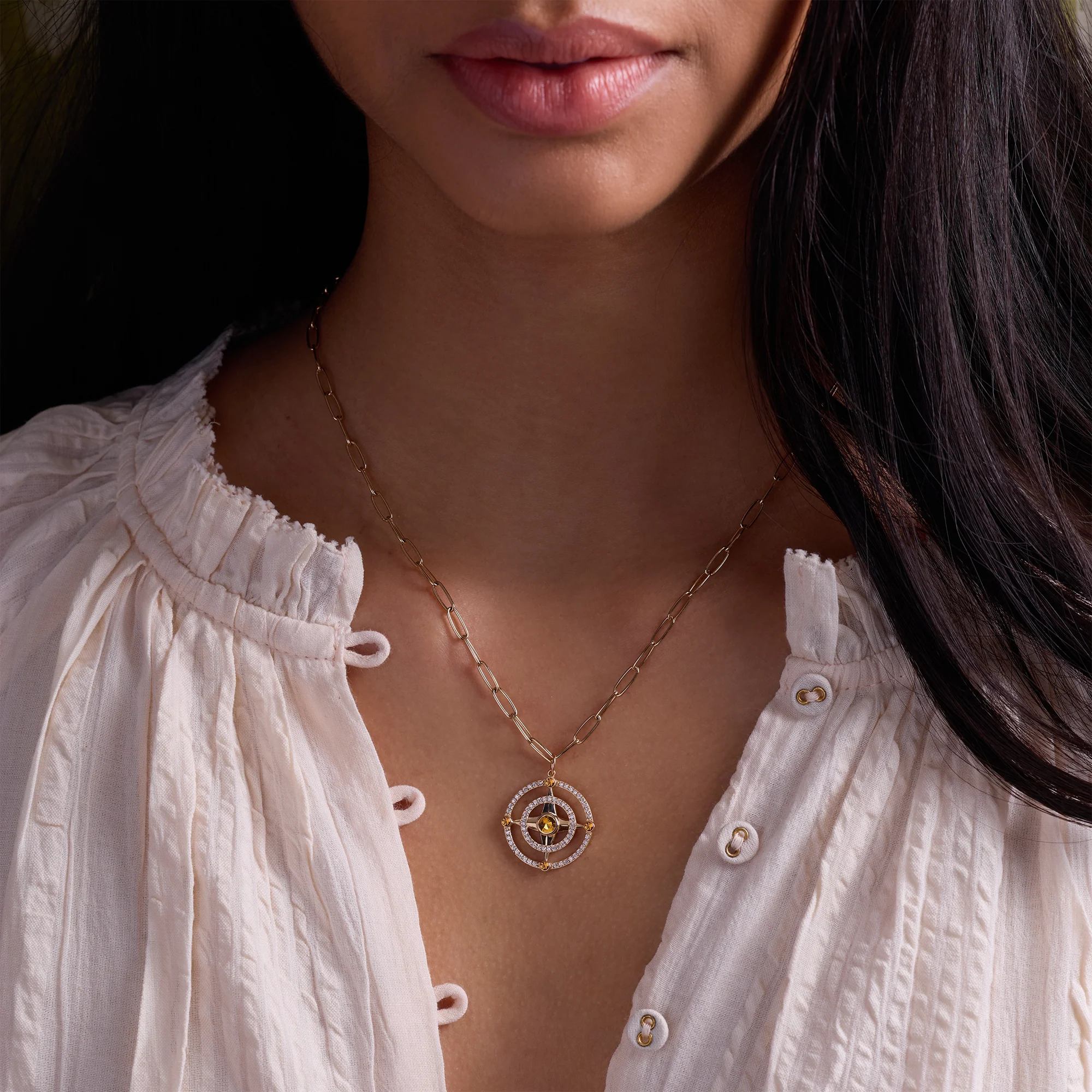 Compass Citrine & Diamond Pendant in 14k Gold (November) - Image 2