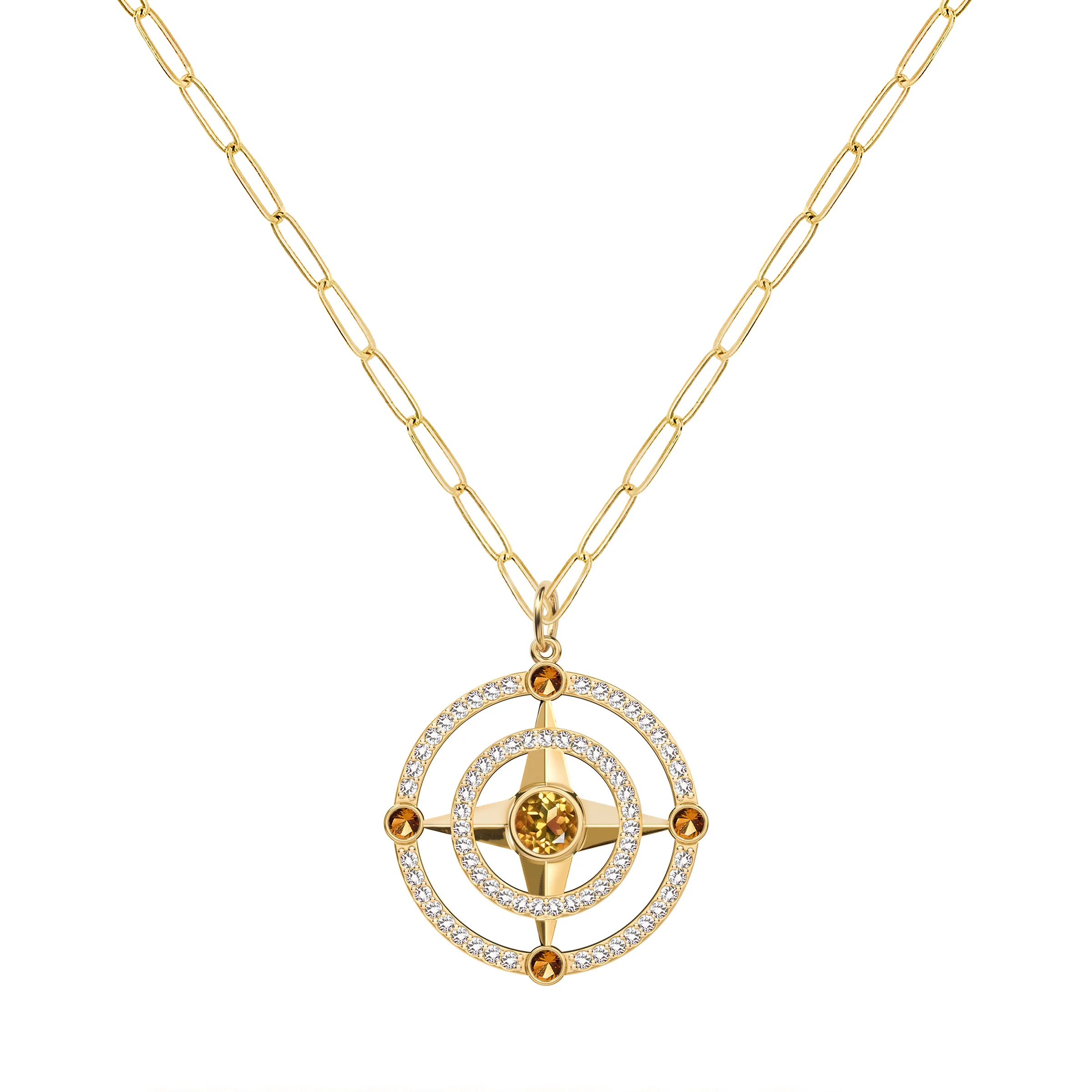 Compass Citrine & Diamond Pendant in 14k Gold (November) - Image 5