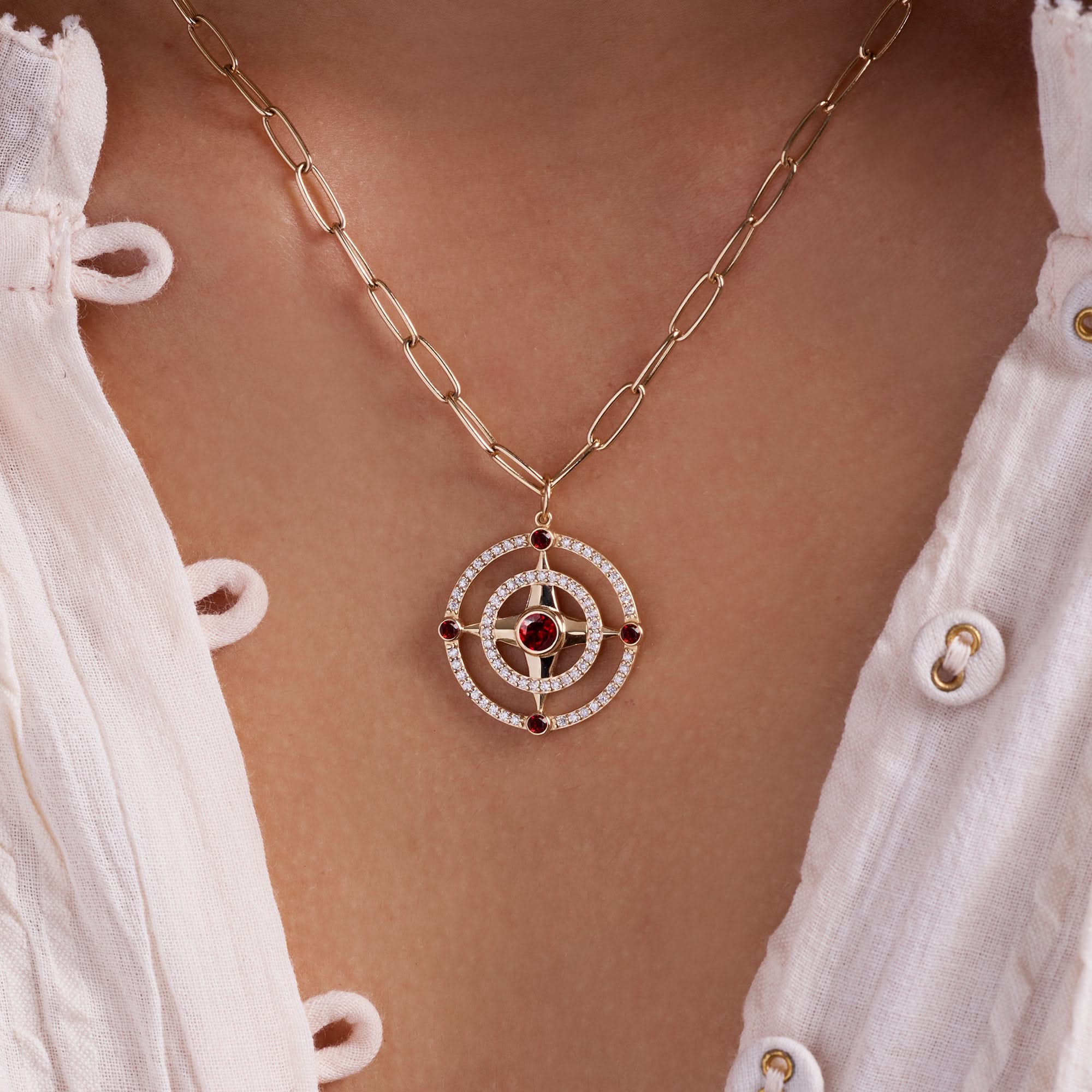 Compass Garnet & Diamond Pendant in 14k Gold (January) - Image 3