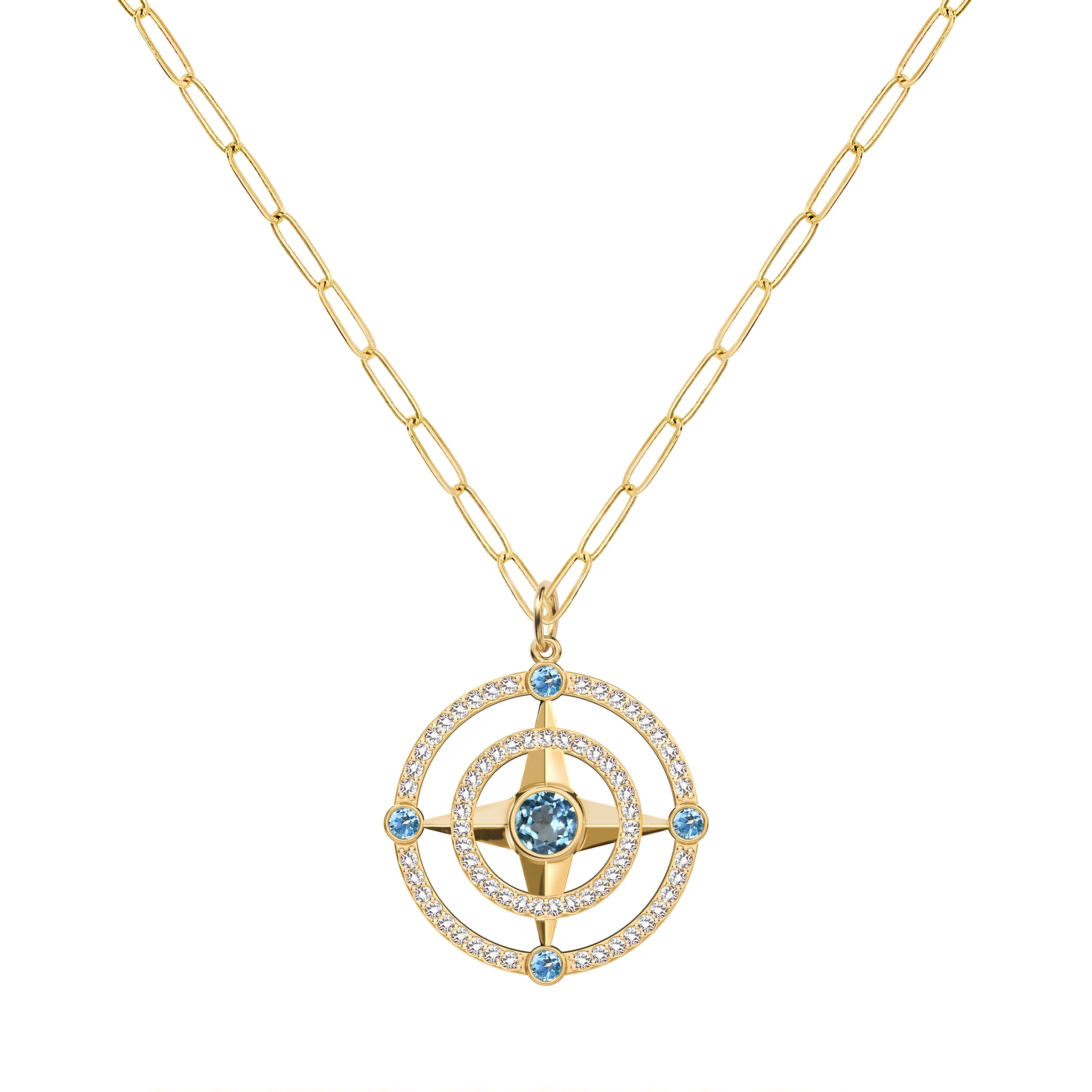 Compass Nantucket Blue Topaz & Diamond Pendant in 14k Gold (December) - Image 5