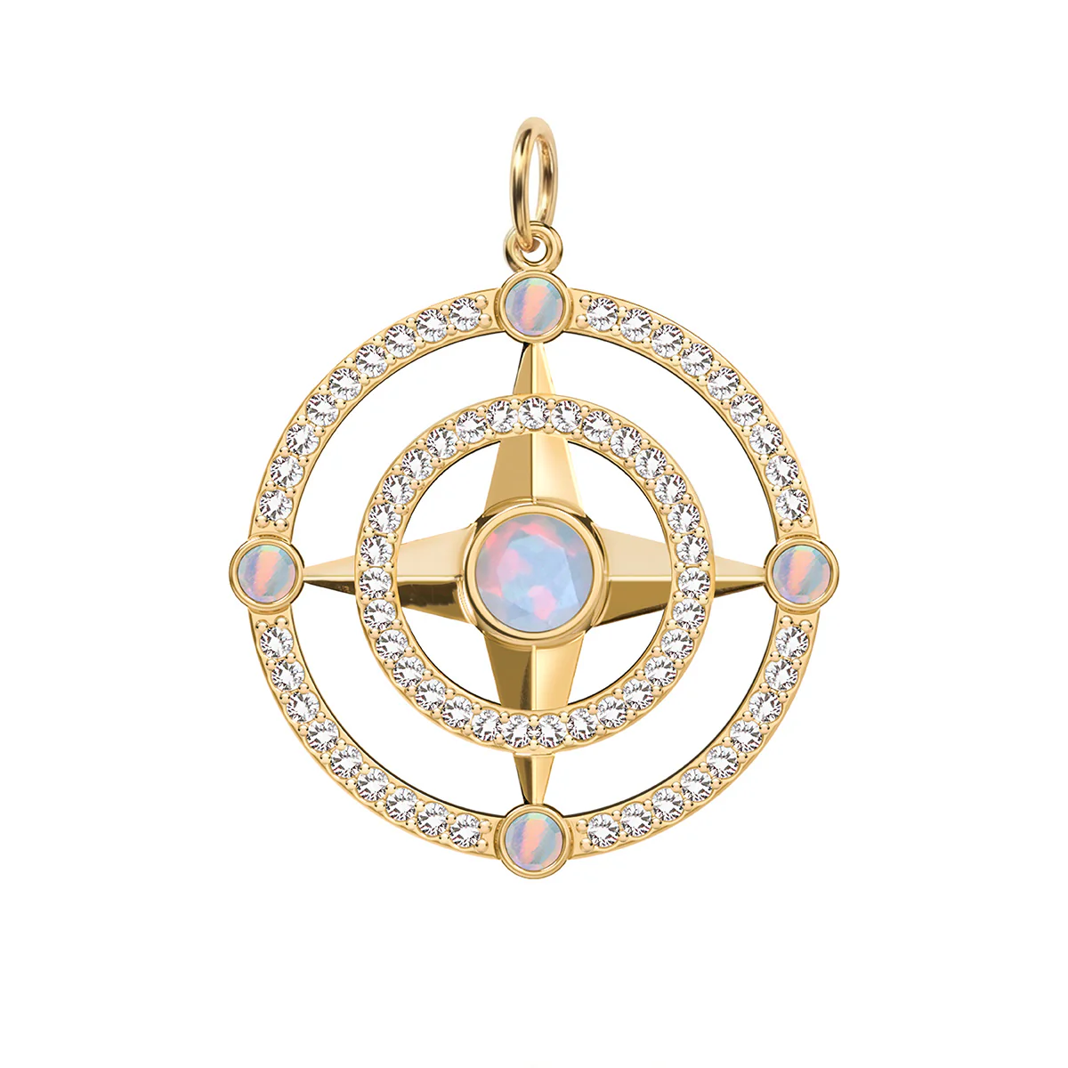 Compass Opal & Diamond Pendant in 14k Gold (October)