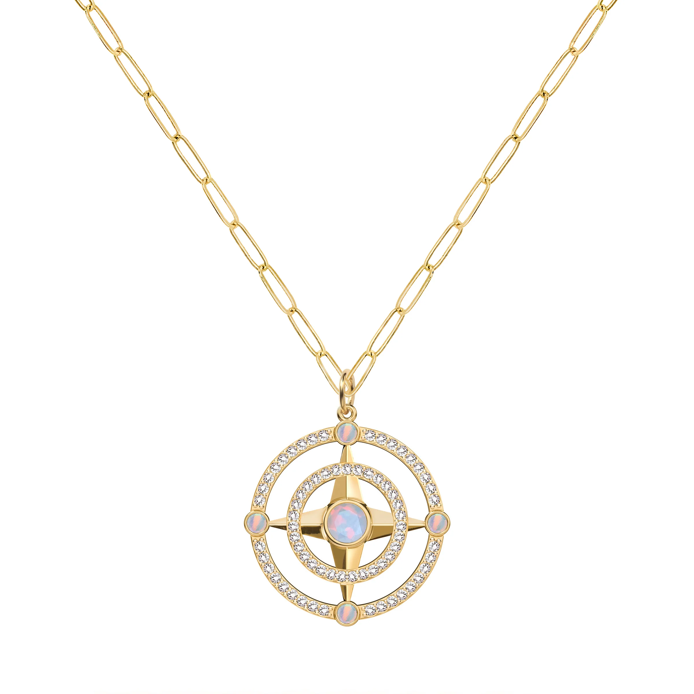Compass Opal & Diamond Pendant in 14k Gold (October) - Image 5