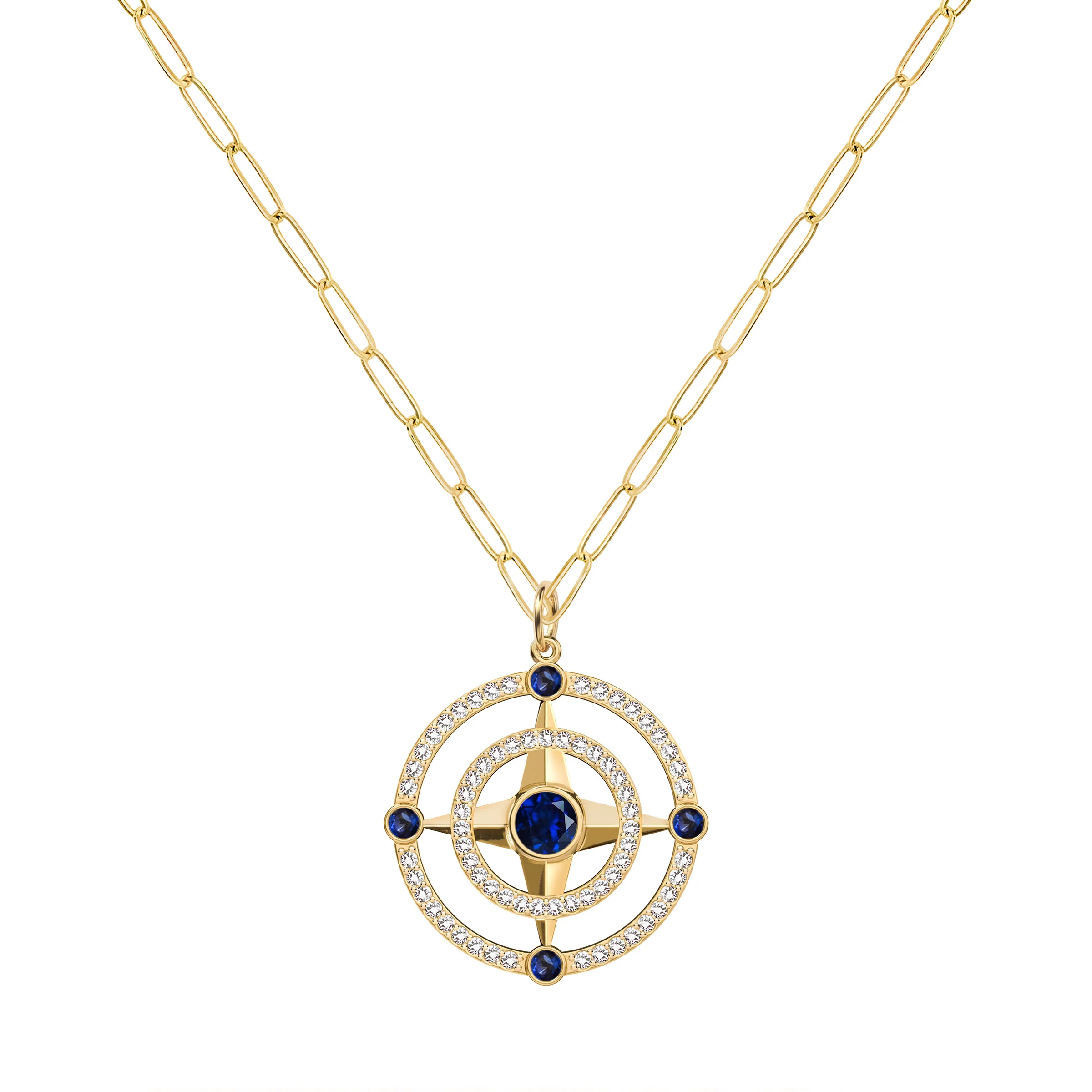 Compass Sapphire & Diamond Pendant in 14k Gold (September) - Image 5
