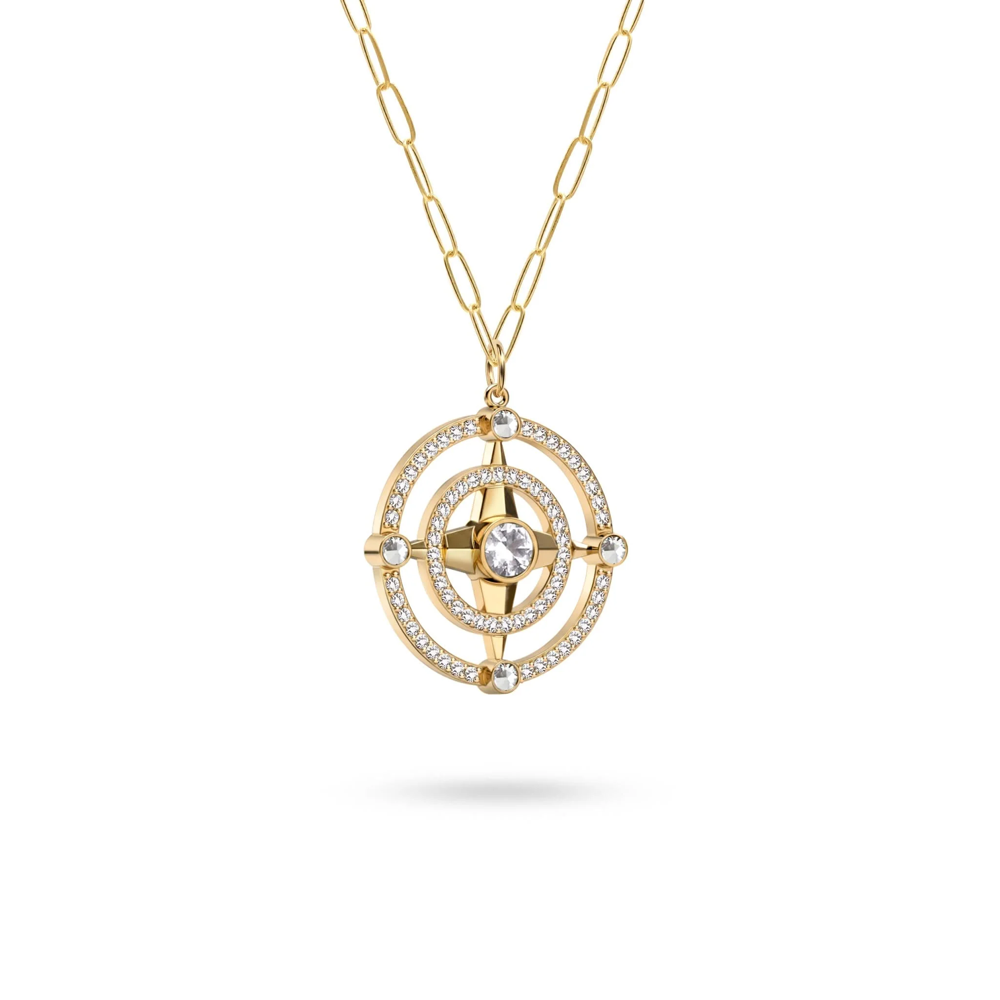 Compass White Topaz & Diamond Pendant in 14k Gold (April) - Image 4