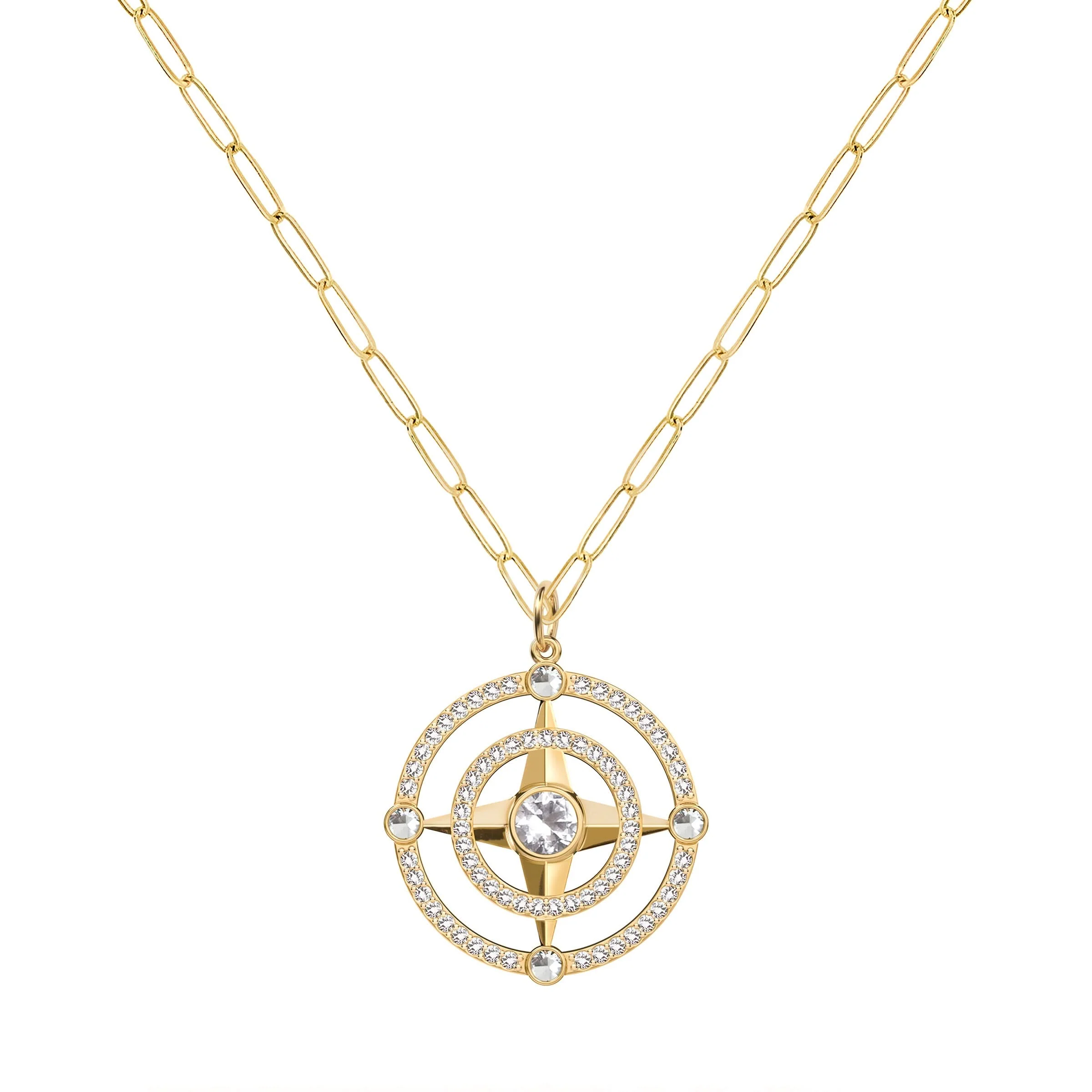 Compass White Topaz & Diamond Pendant in 14k Gold (April) - Image 5