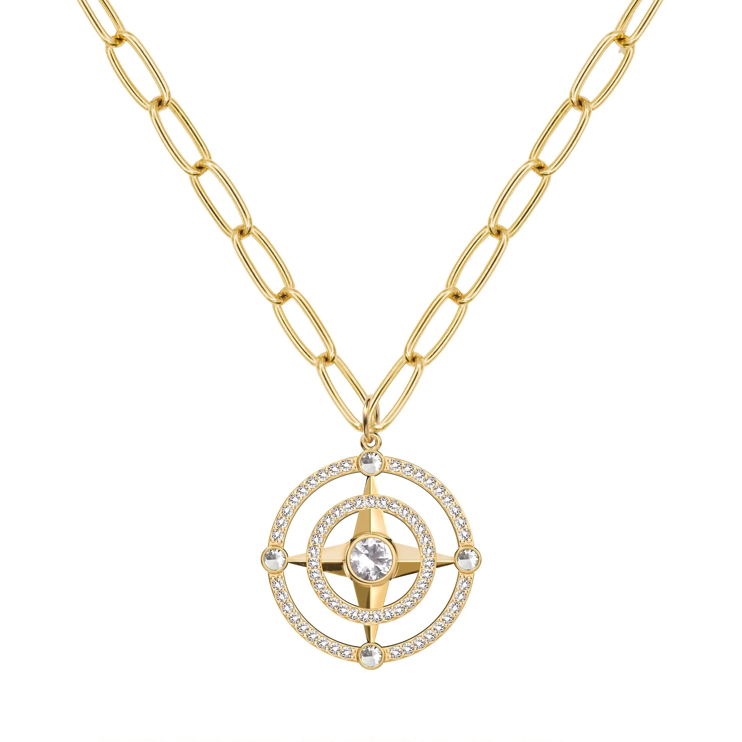 Compass White Topaz & Diamond Pendant in 14k Gold (April) - Image 7