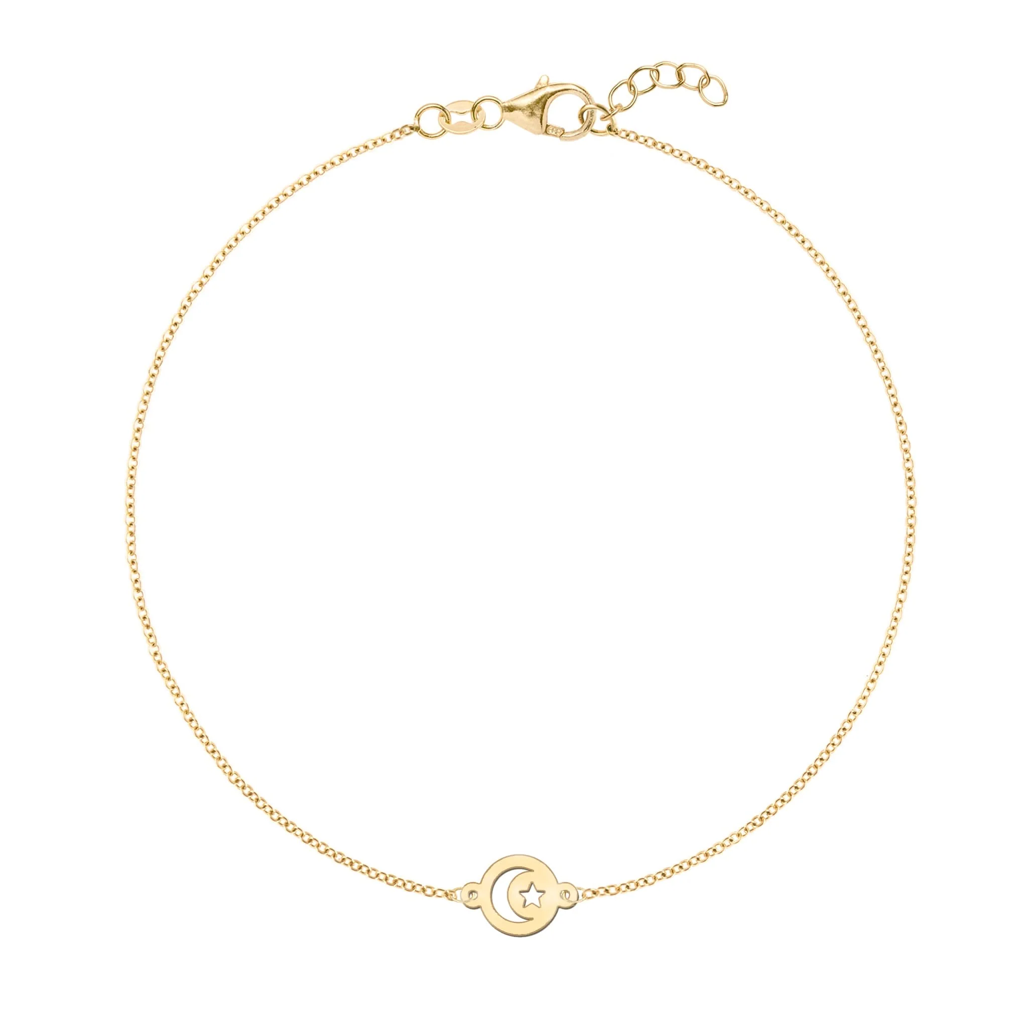 Crescent & Star Disc Bracelet in 14k Gold