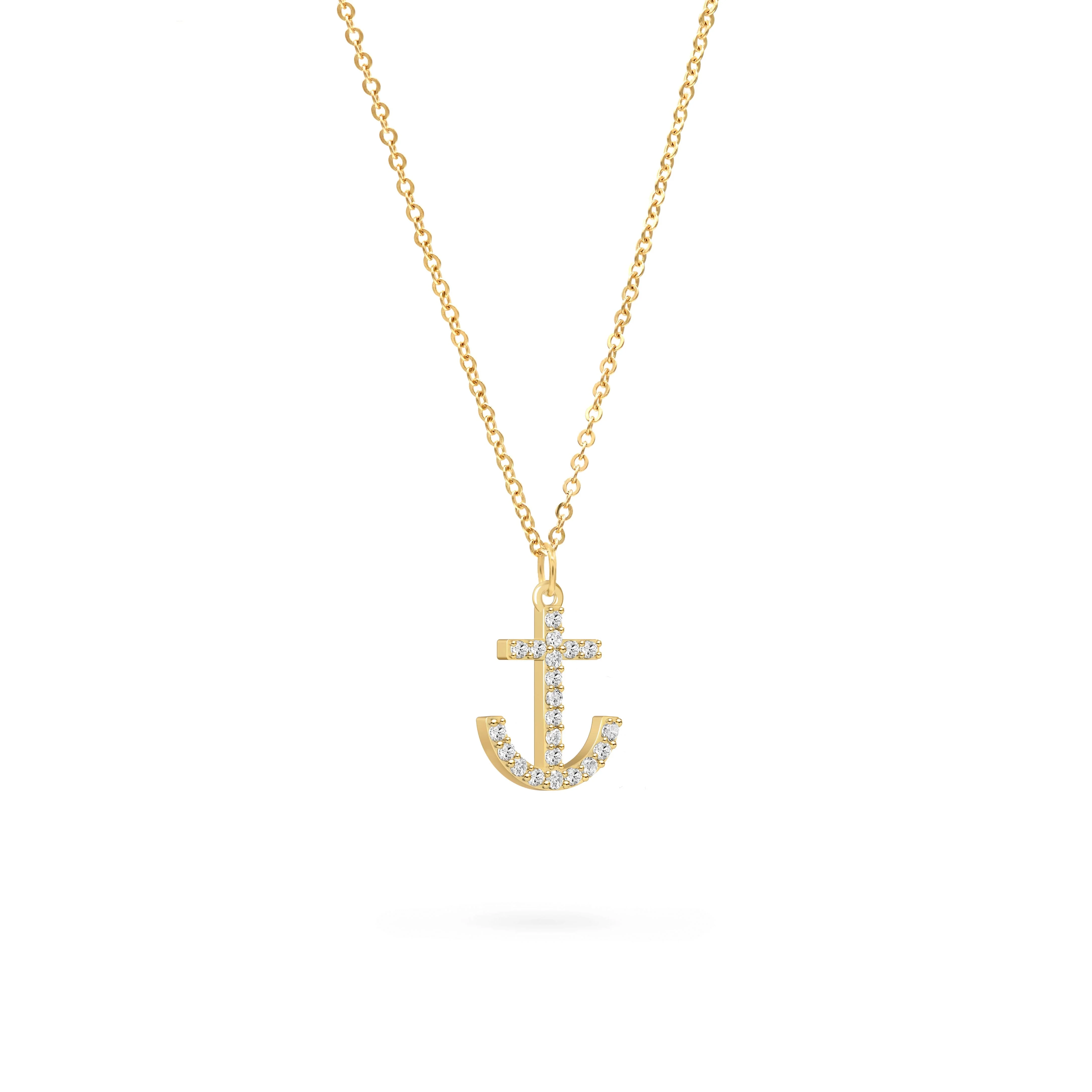 Diamond Anchor Pendant with Classic Chain in 14k Gold - Image 4