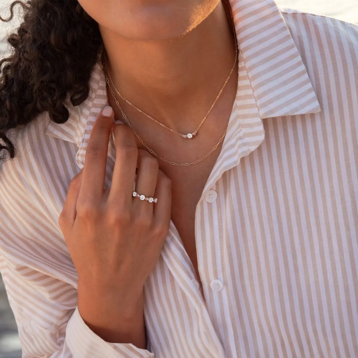Barrington Diamond Necklace with Pink Sapphire Side Stones in 14k Gold (October) - Image 2