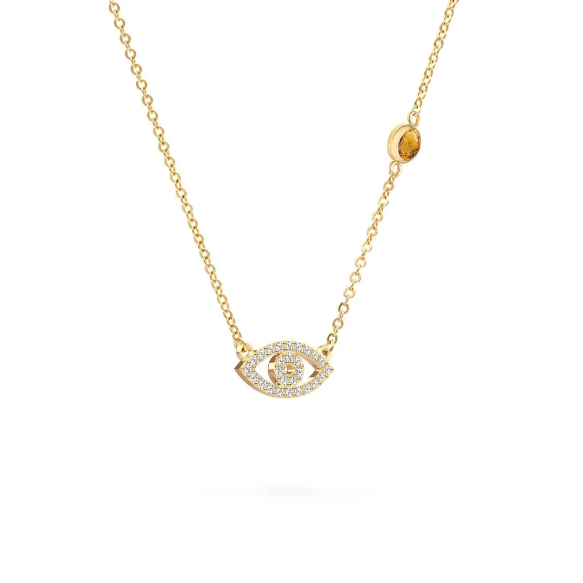 Diamond Evil Eye & Citrine Necklace in 14k Gold (November) - Image 5