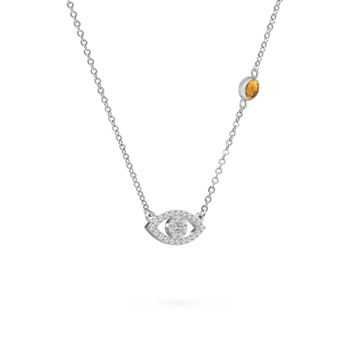 Diamond Evil Eye & Citrine Necklace in 14k Gold (November) - Image 8
