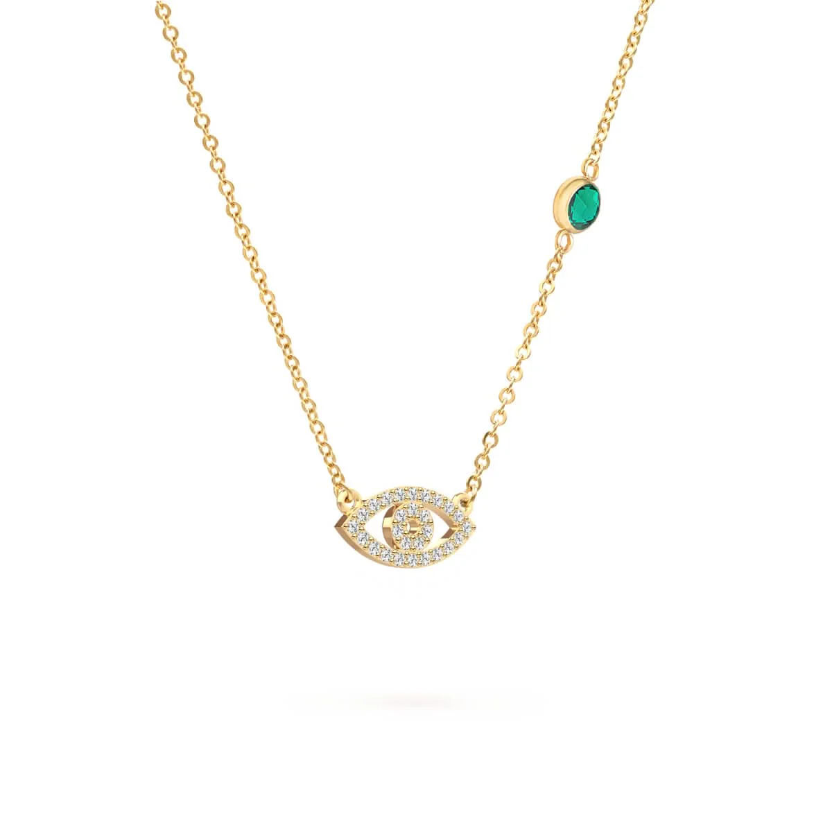 Diamond Evil Eye & Emerald Necklace in 14k Gold (May) - Image 5