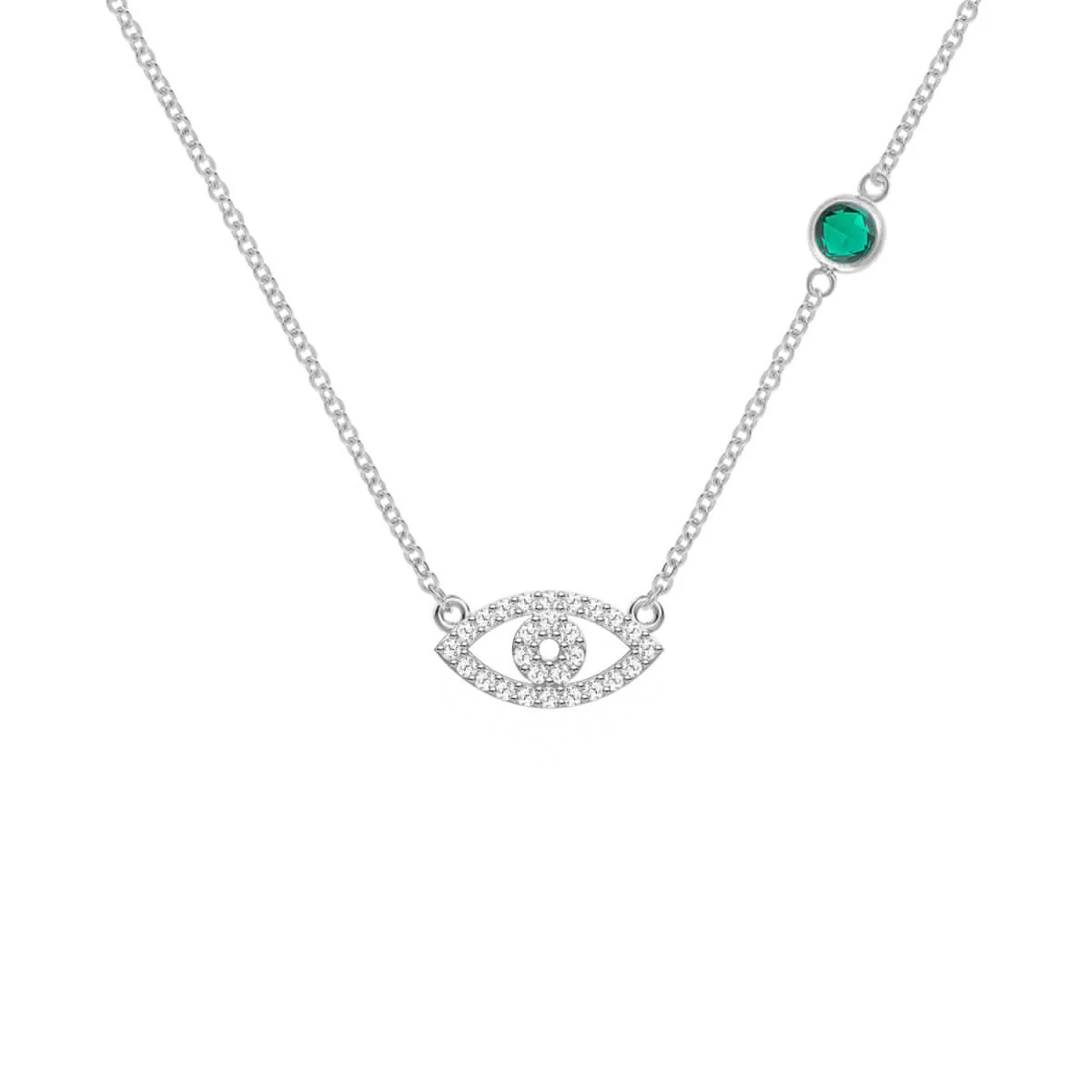 Diamond Evil Eye & Emerald Necklace in 14k Gold (May) - Image 7