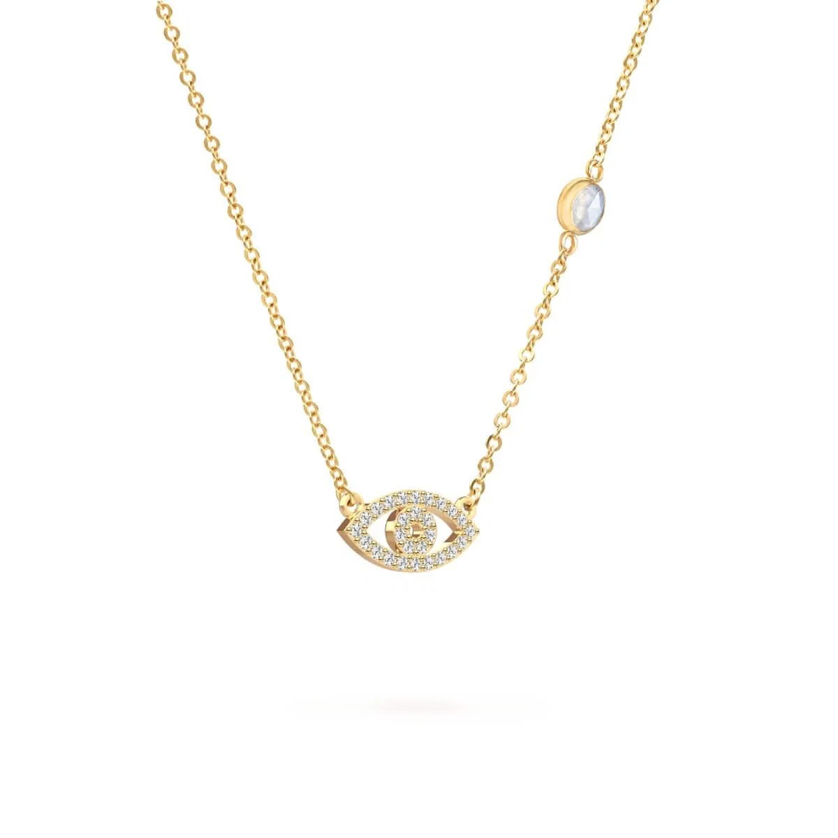 Diamond Evil Eye & Moonstone Necklace in 14k Gold (June) - Image 7