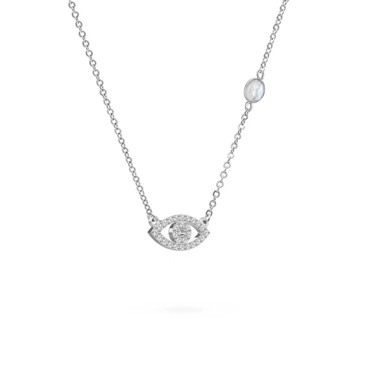 Diamond Evil Eye & Moonstone Necklace in 14k Gold (June) - Image 8