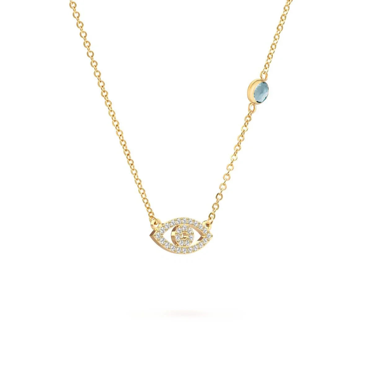 Diamond Evil Eye & Nantucket Blue Topaz Necklace in 14k Gold (December) - Image 4