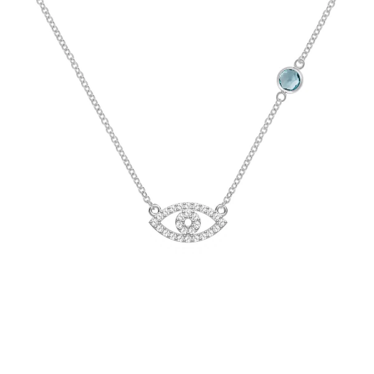 Diamond Evil Eye & Nantucket Blue Topaz Necklace in 14k Gold (December) - Image 7