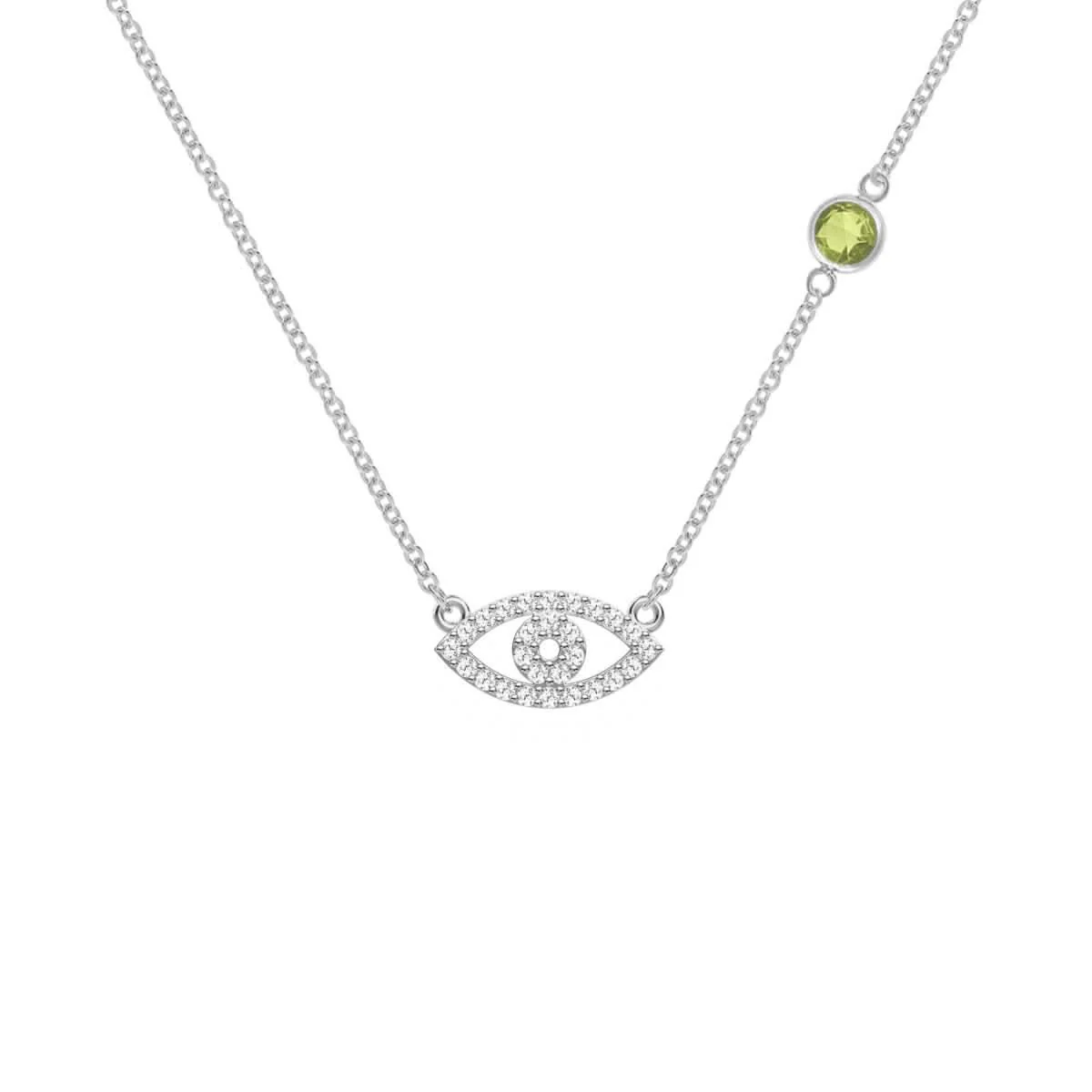 Diamond Evil Eye & Peridot Necklace in 14k Gold (August) - Image 5