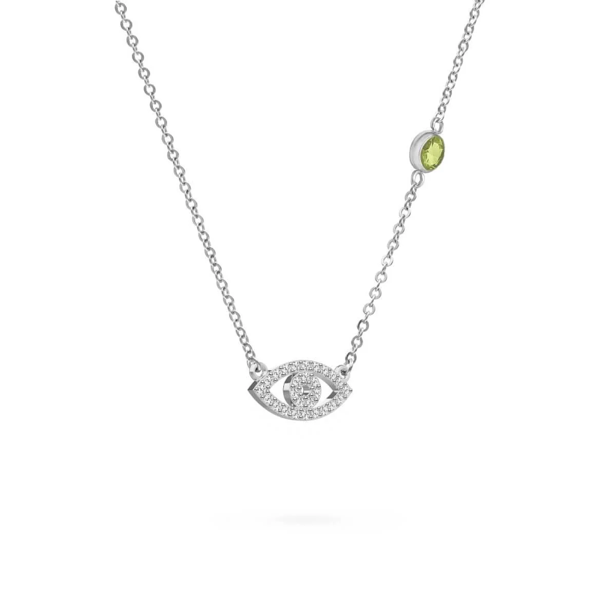Diamond Evil Eye & Peridot Necklace in 14k Gold (August) - Image 8