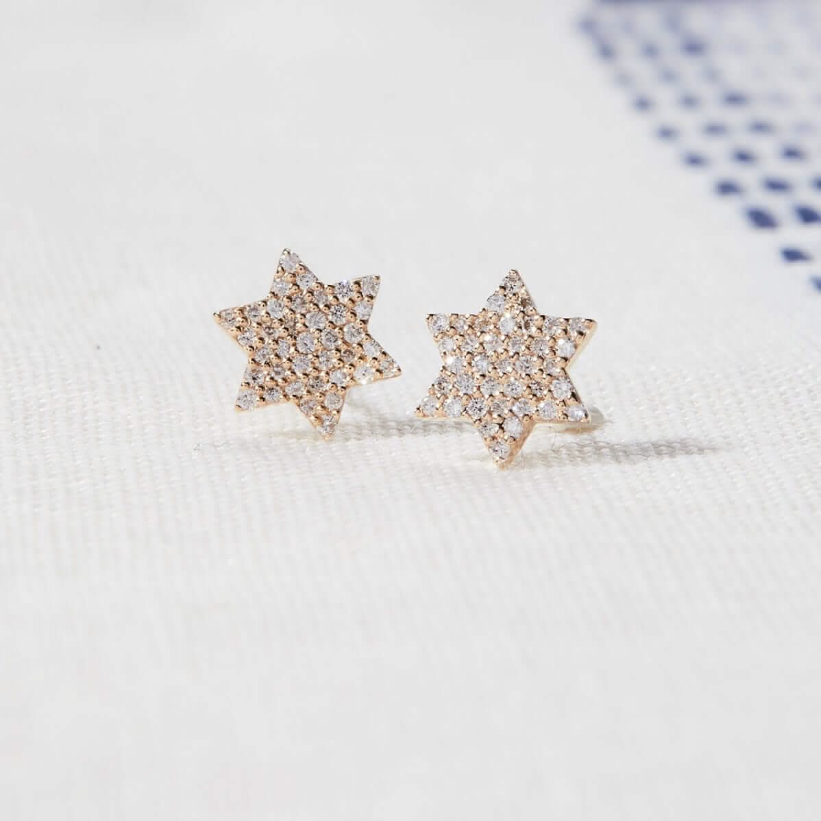 Diamond Star of David Stud Earrings in Solid 14k Gold - Image 7