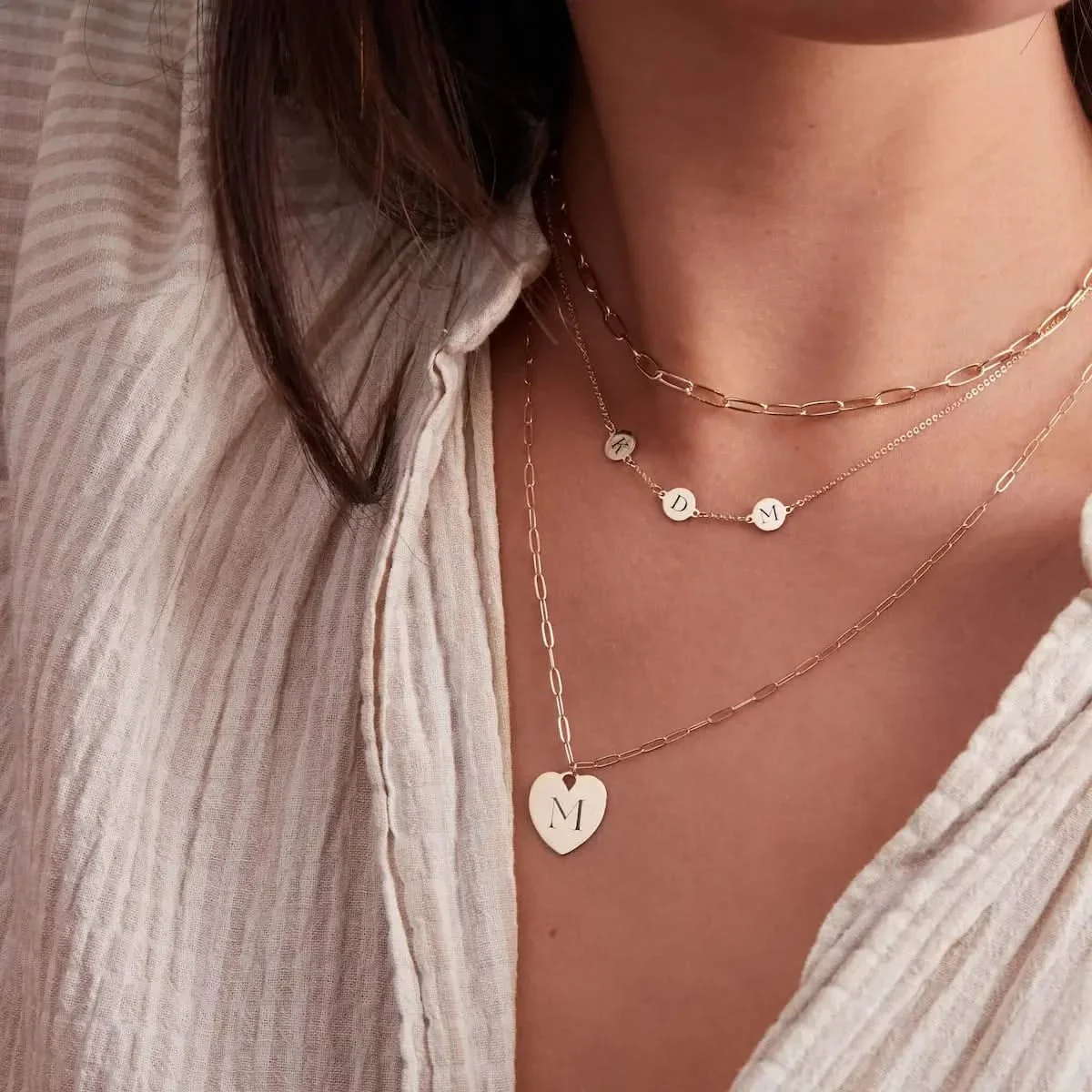 Small Engravable Flat Heart Pendant with Adelaide Mini Chain in 14k Gold - Image 3