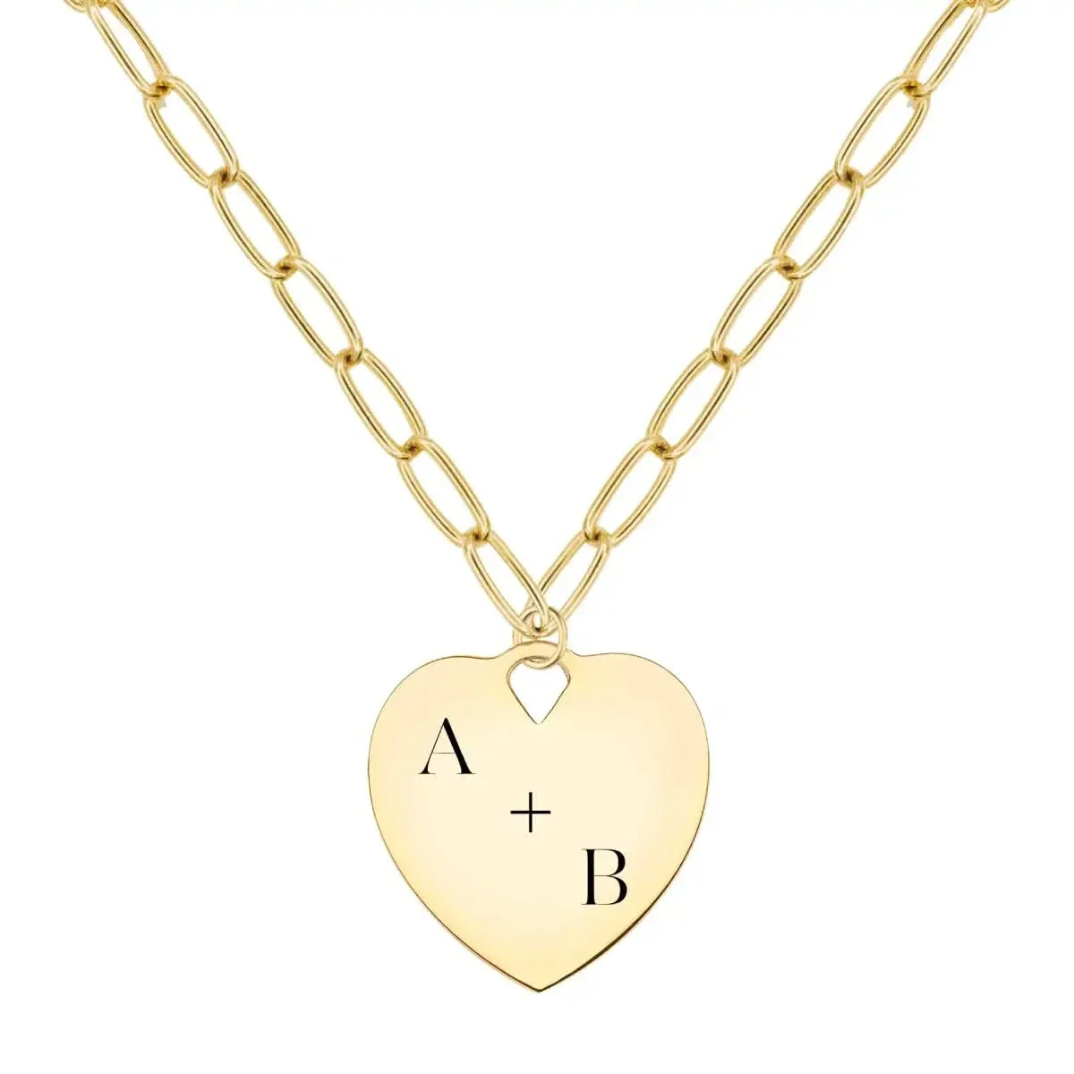 Engravable Large Flat Heart Pendant in 14k Gold - Image 8