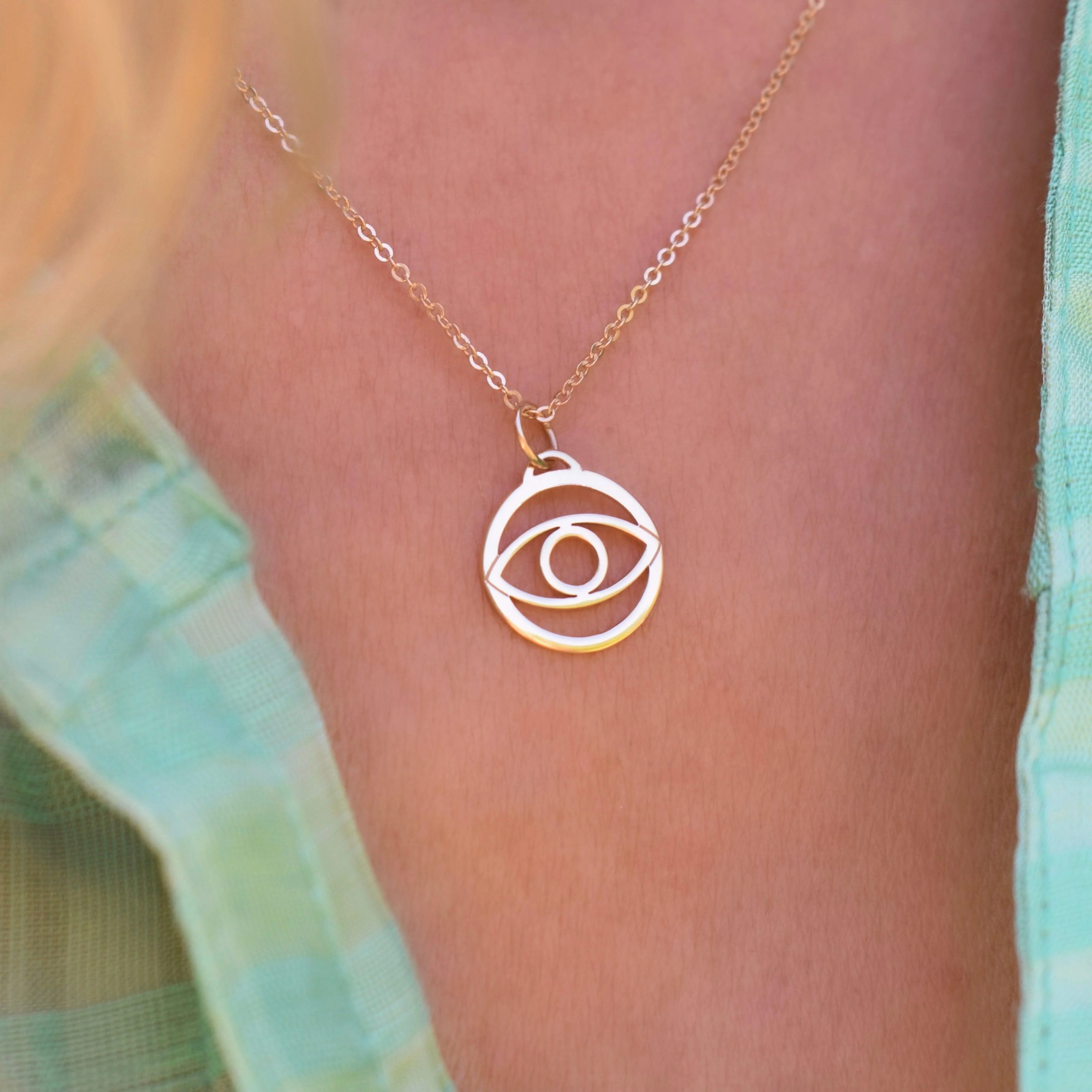Evil Eye Pendant with Classic Chain in 14k Gold - Image 3