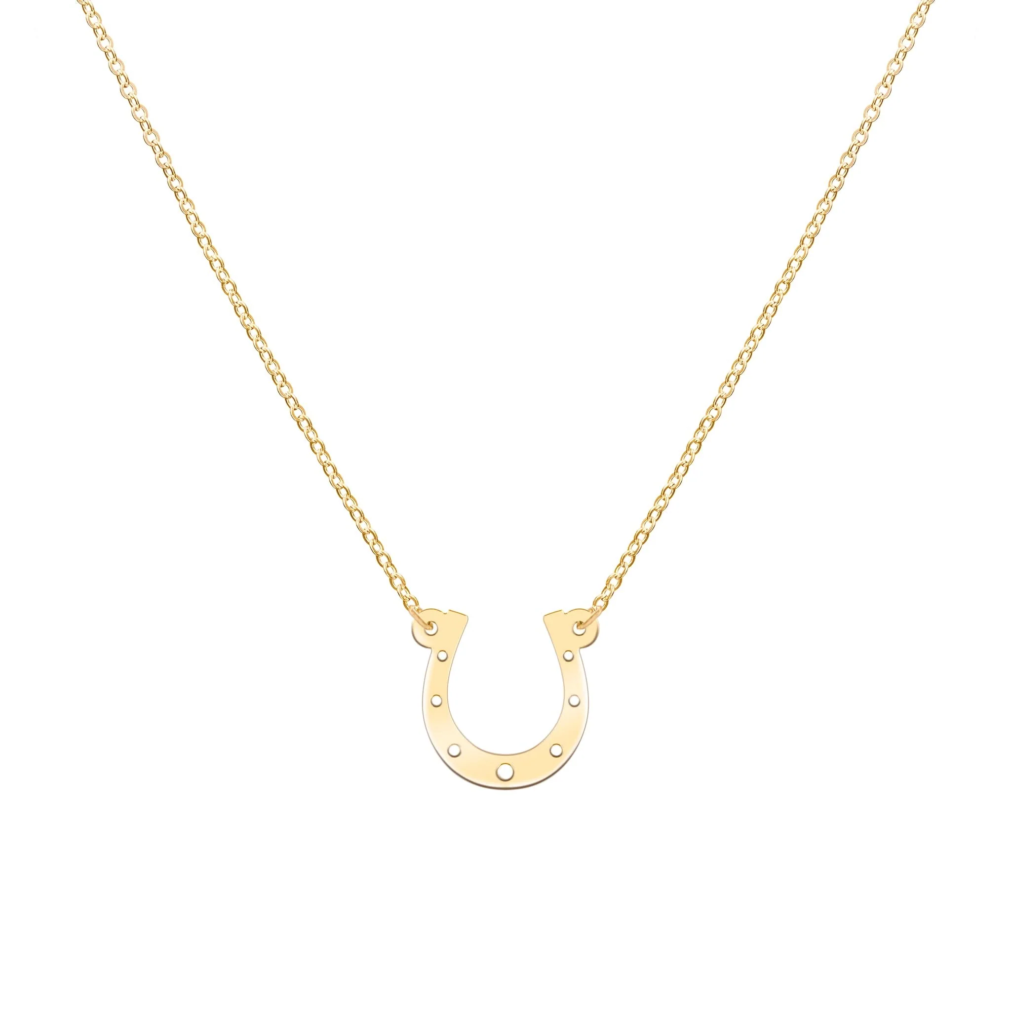 Large Flat Horseshoe Necklace in 14k Gold