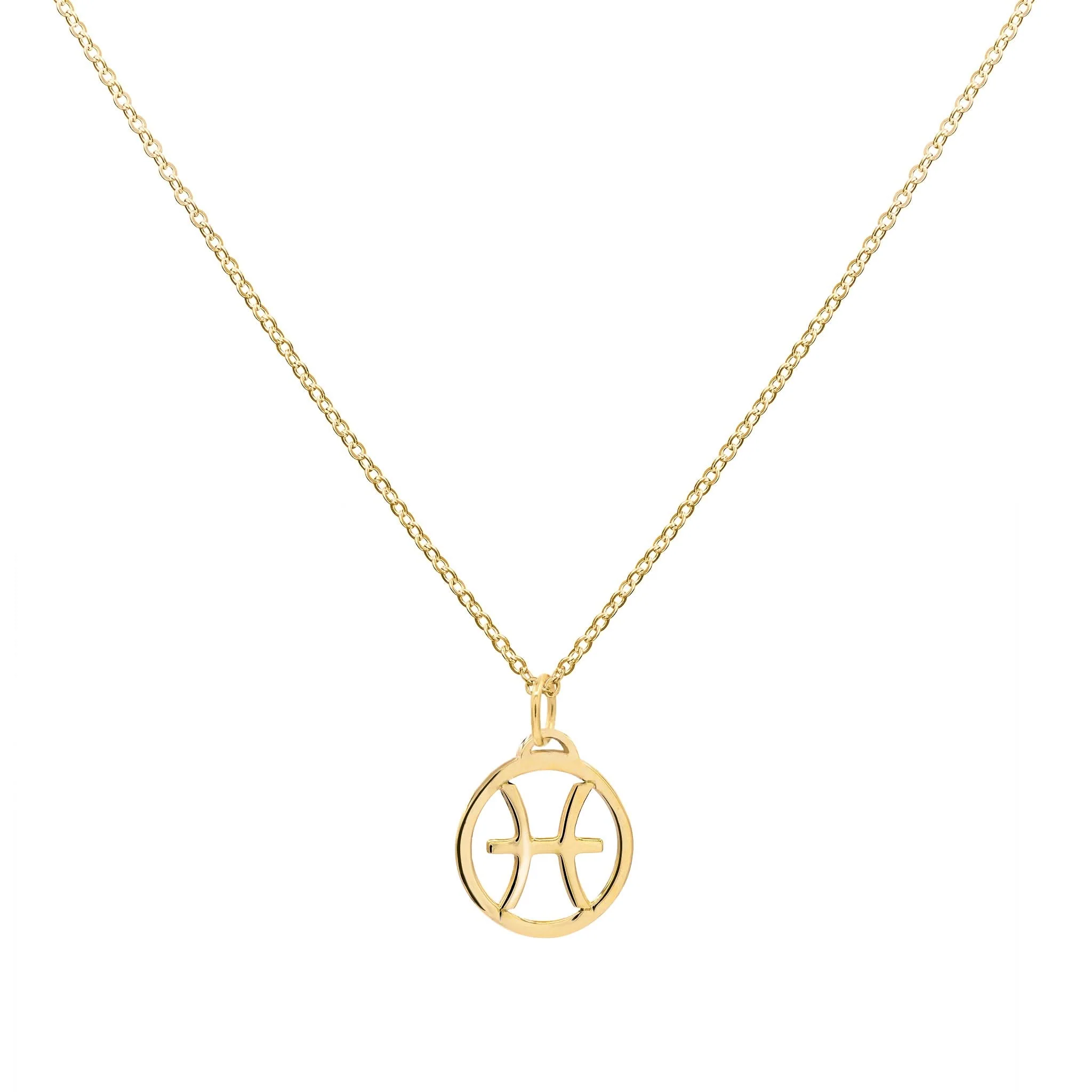 Flat Pisces Pendant with Classic Chain in 14k Gold