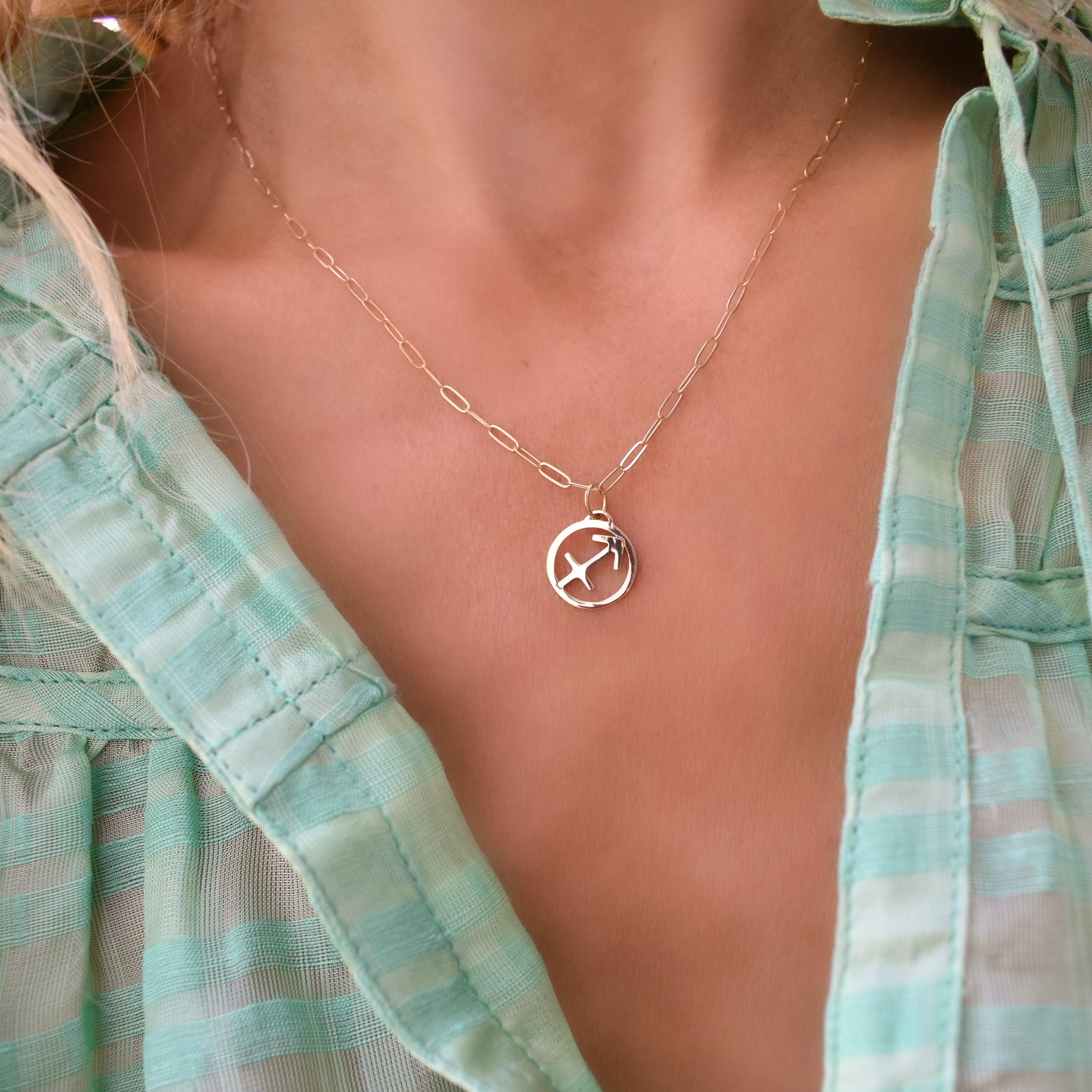 Flat Sagittarius Pendant with Adelaide Mini Chain in 14k Gold - Image 2