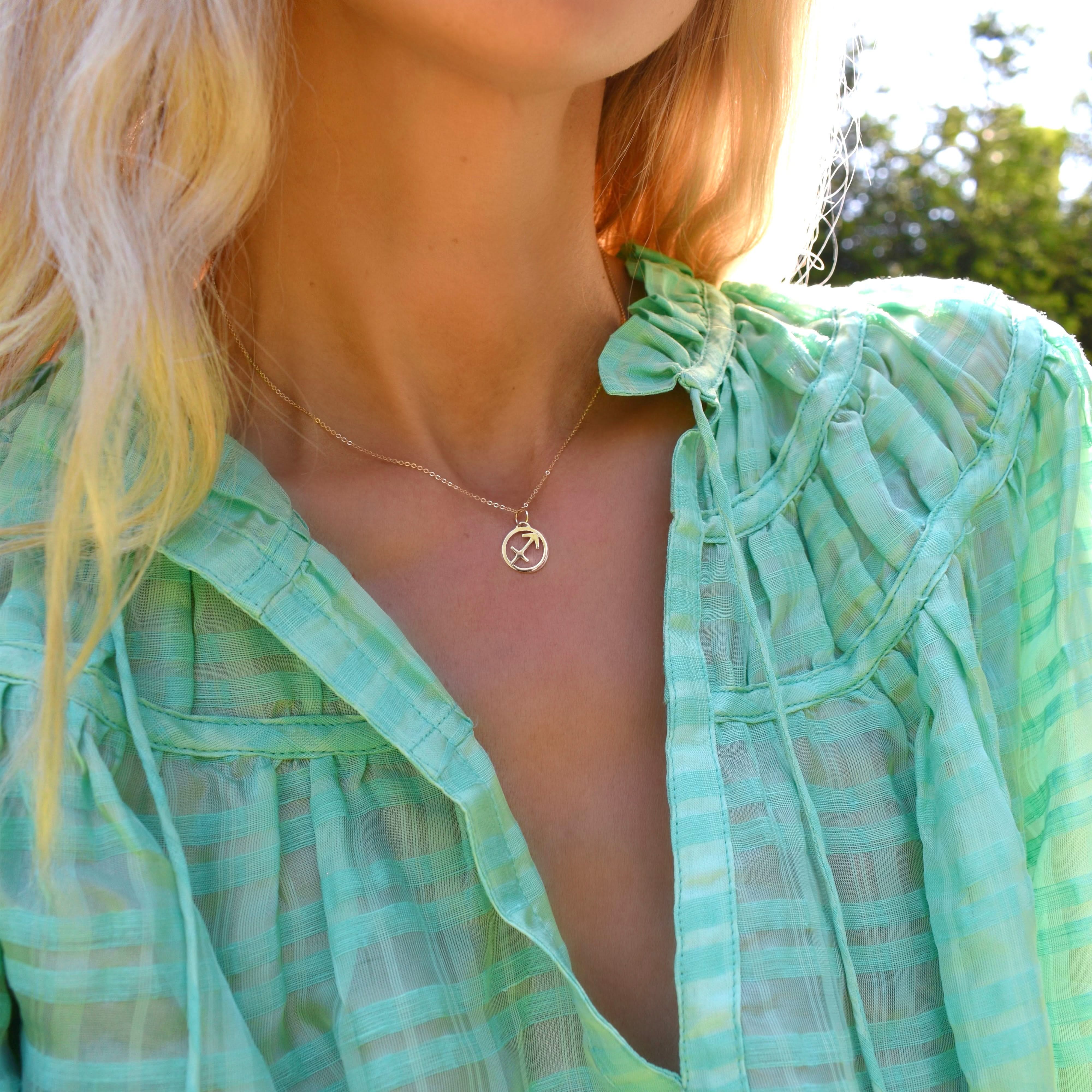 Flat Sagittarius Pendant with Classic Chain in 14k Gold - Image 2