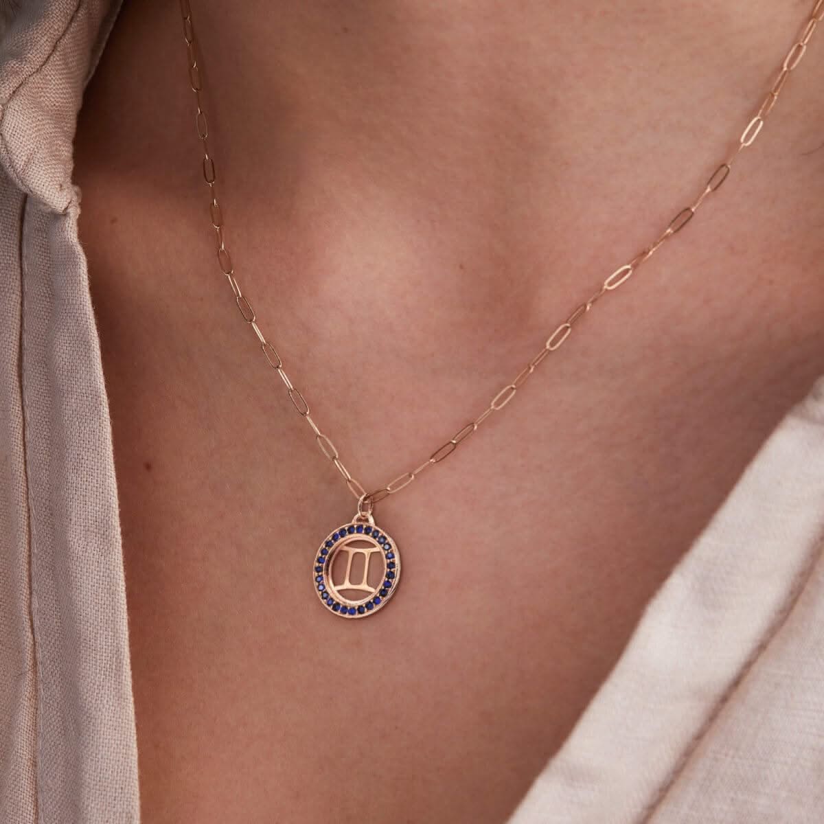 Gemini & Birthstone Pendant in 14k Gold - Image 3