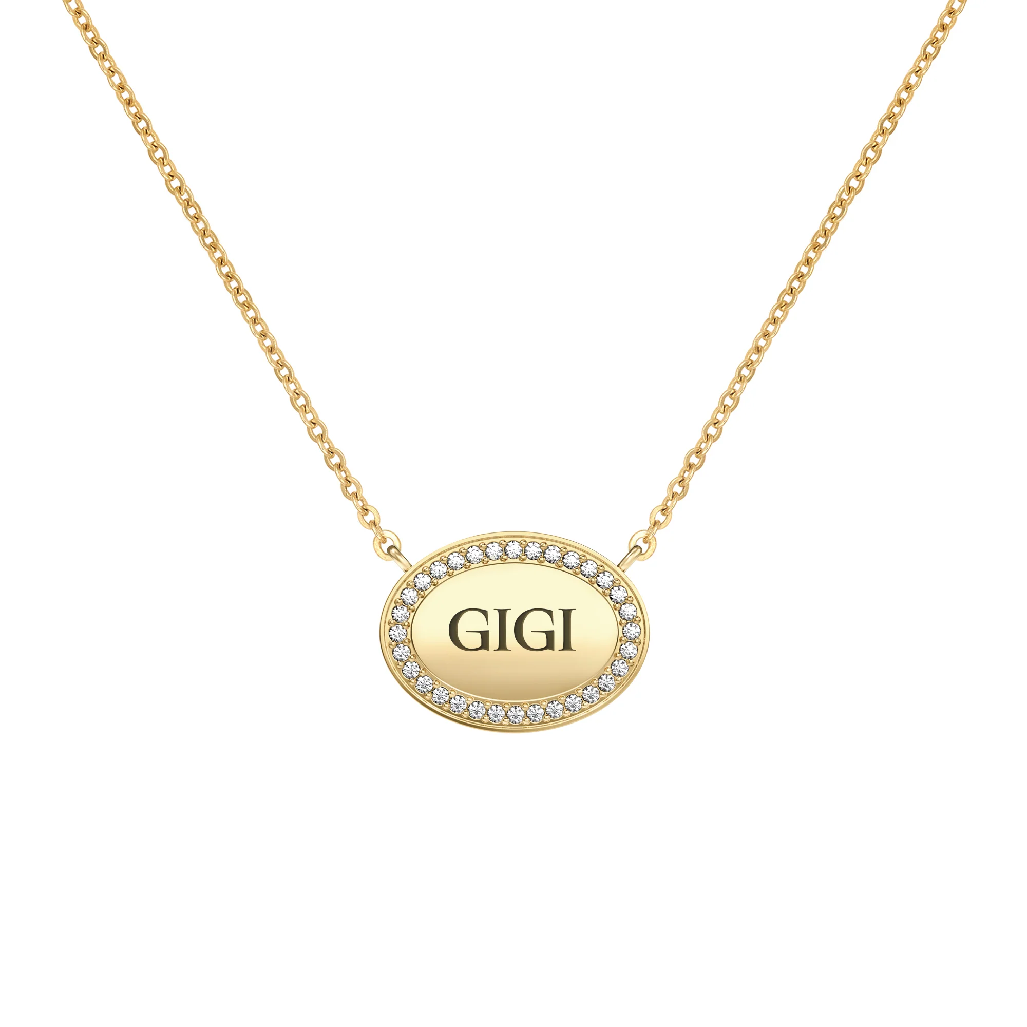 Gigi Pavé Oval Necklace in 14k Gold