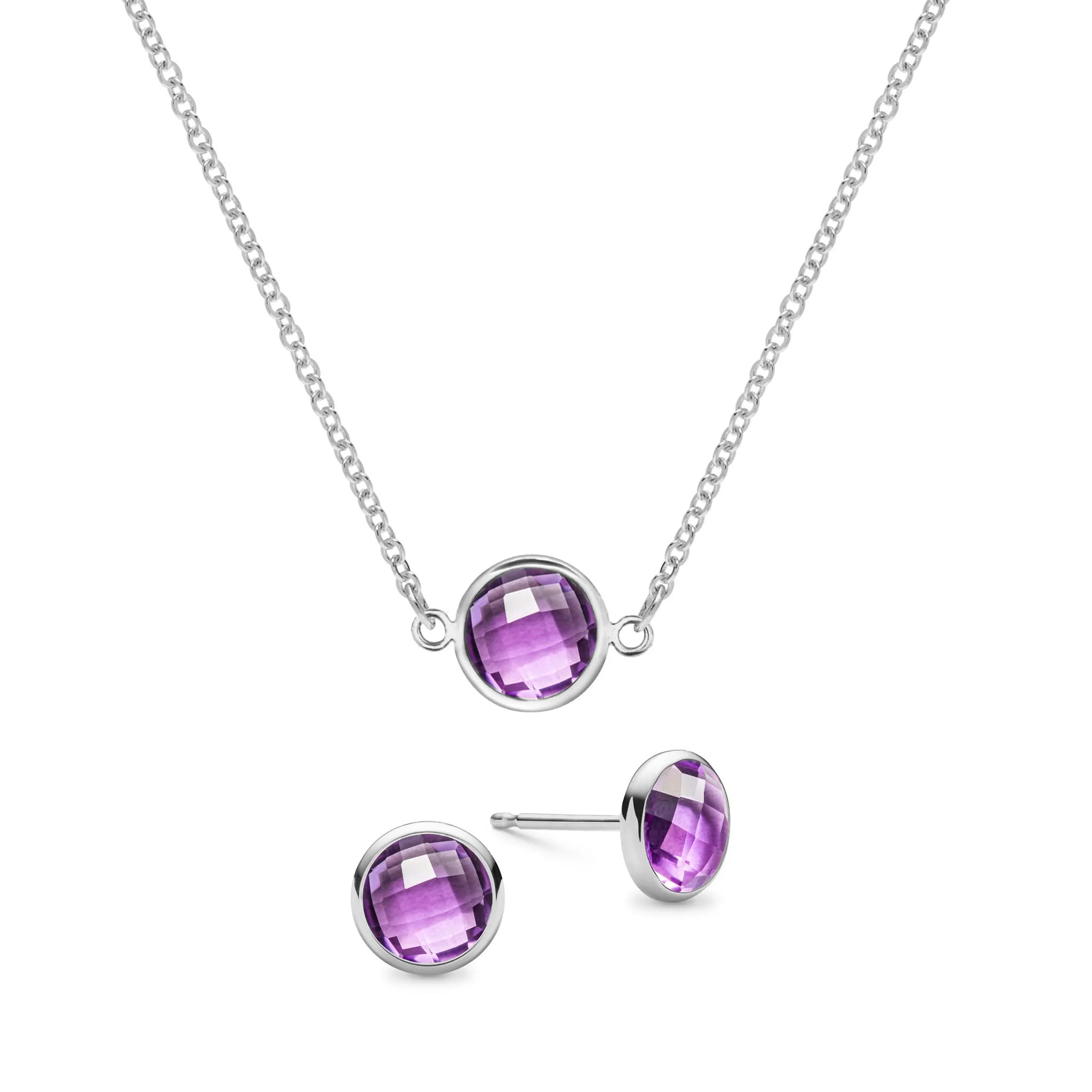 Grand 1 Amethyst Necklace and Earrings Set in 14k Gold (February) - Image 8