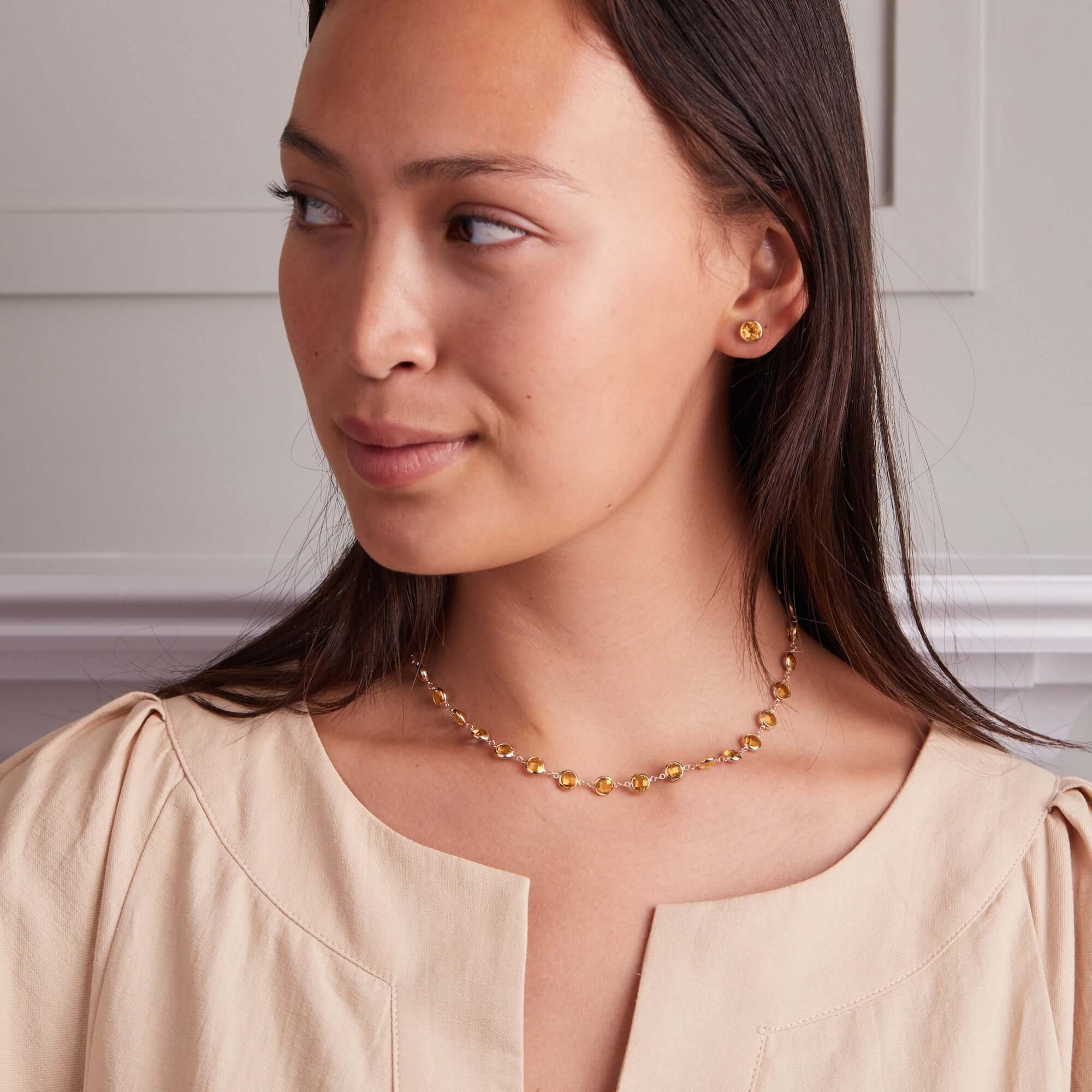 Grand Citrine Stud Earrings in 14k Gold (November) - Image 2