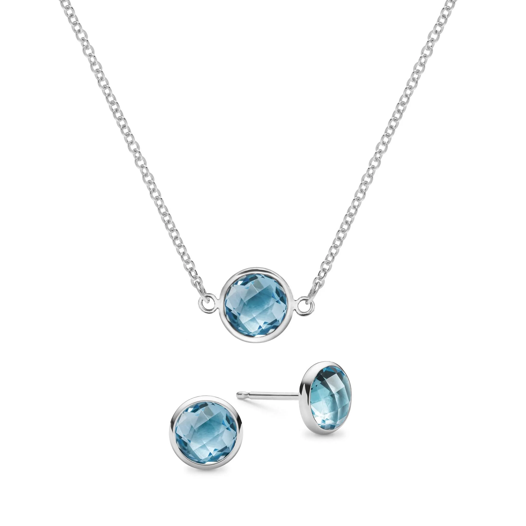Grand 1 Nantucket Blue Topaz Necklace and Earrings Set in 14k Gold (December) - Image 8