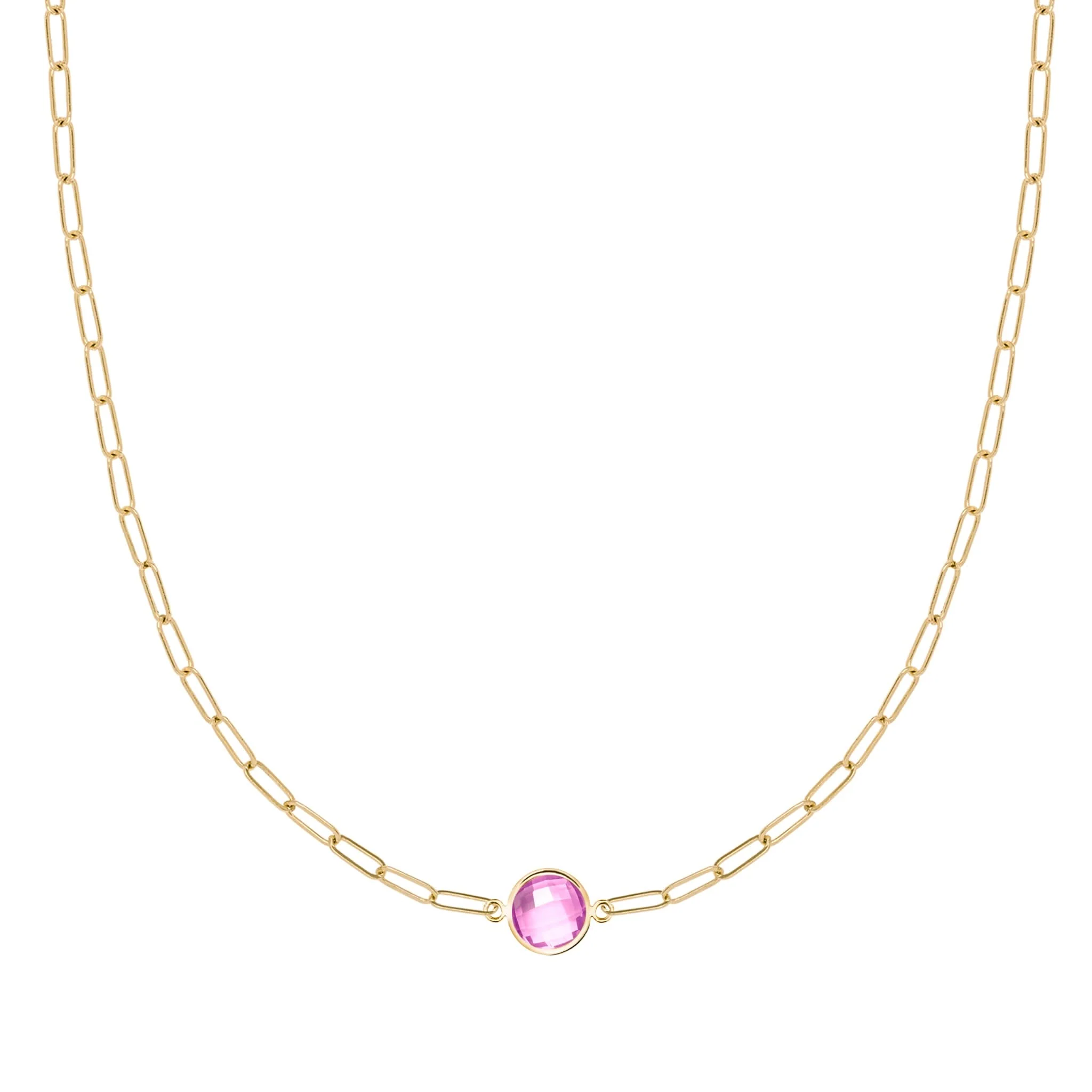 Grand 1 Pink Sapphire Adelaide Mini Necklace in 14k Gold (October)