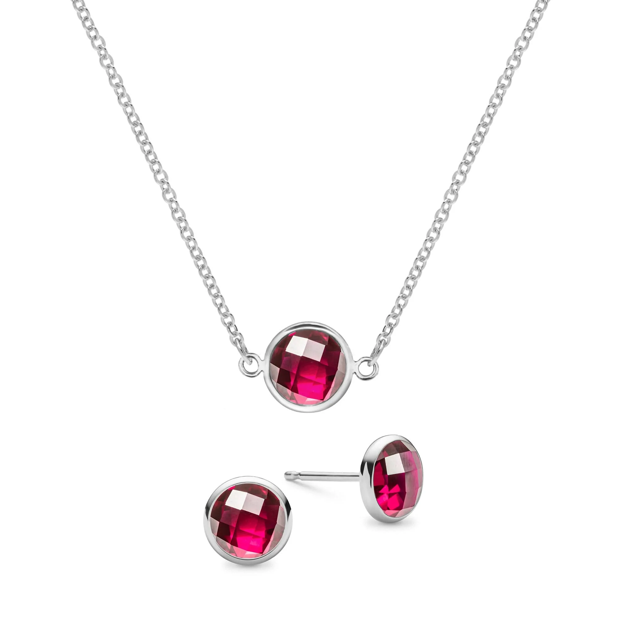 Grand 1 Ruby Necklace and Earrings Set in 14k Gold (July) - Image 8