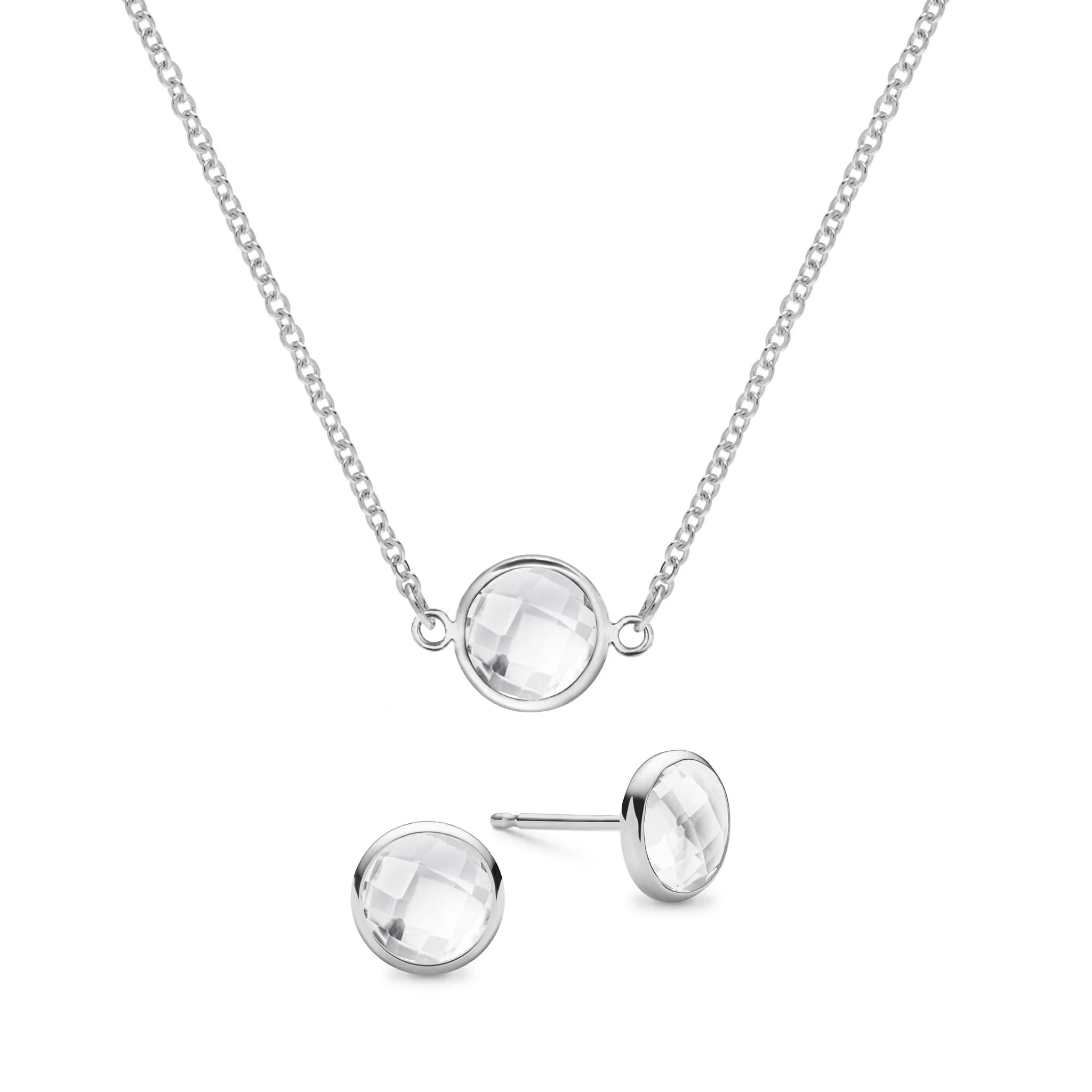 Grand 1 White Topaz Necklace and Earrings Set in 14k Gold (April) - Image 8