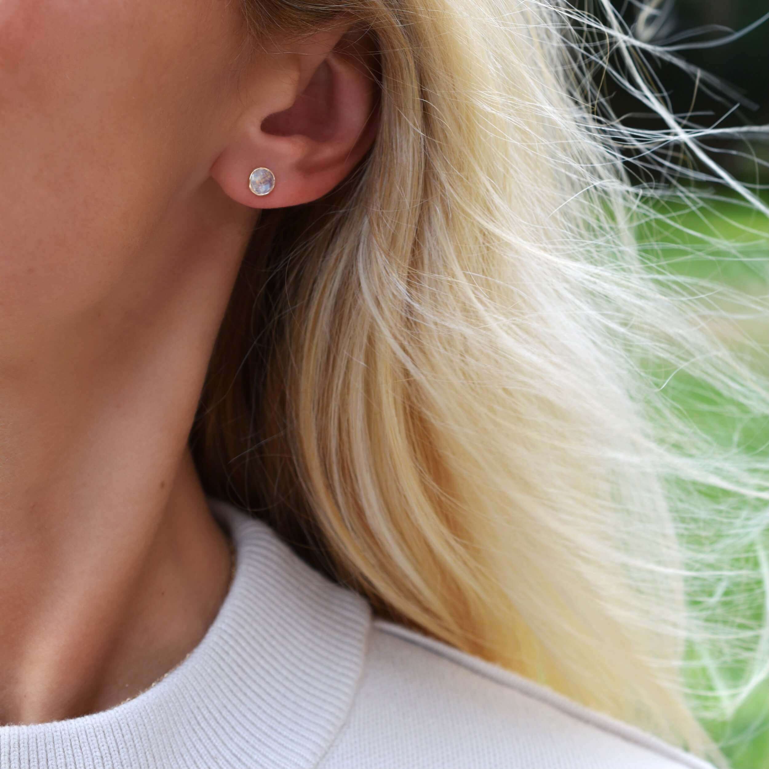 Grand Moonstone Stud Earrings in 14k Gold (June) - Image 8