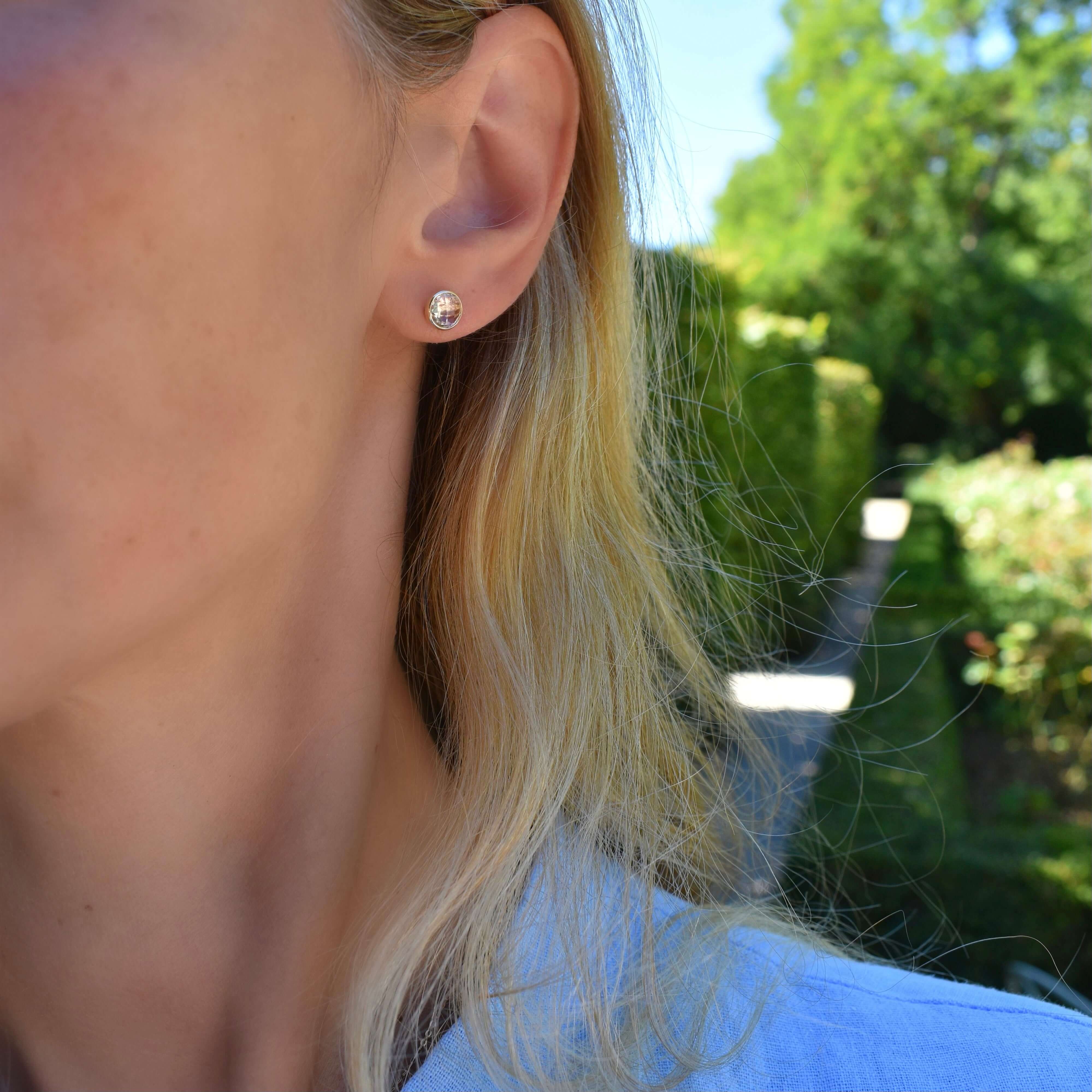 Grand White Topaz Stud Earrings in 14k Gold (April) - Image 8