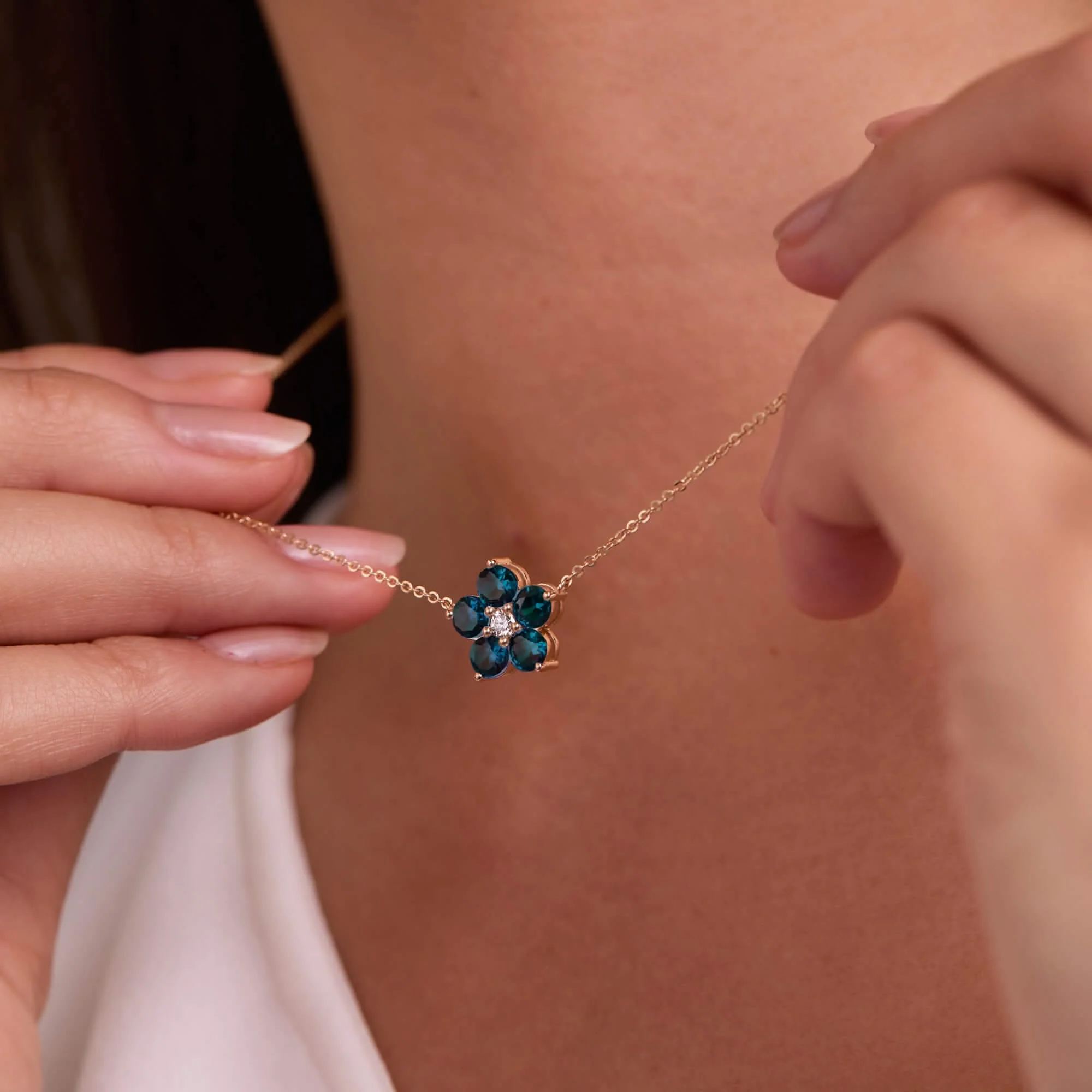 Greenwich Flower Alexandrite & Diamond Necklace in 14k Gold (June) - Image 6