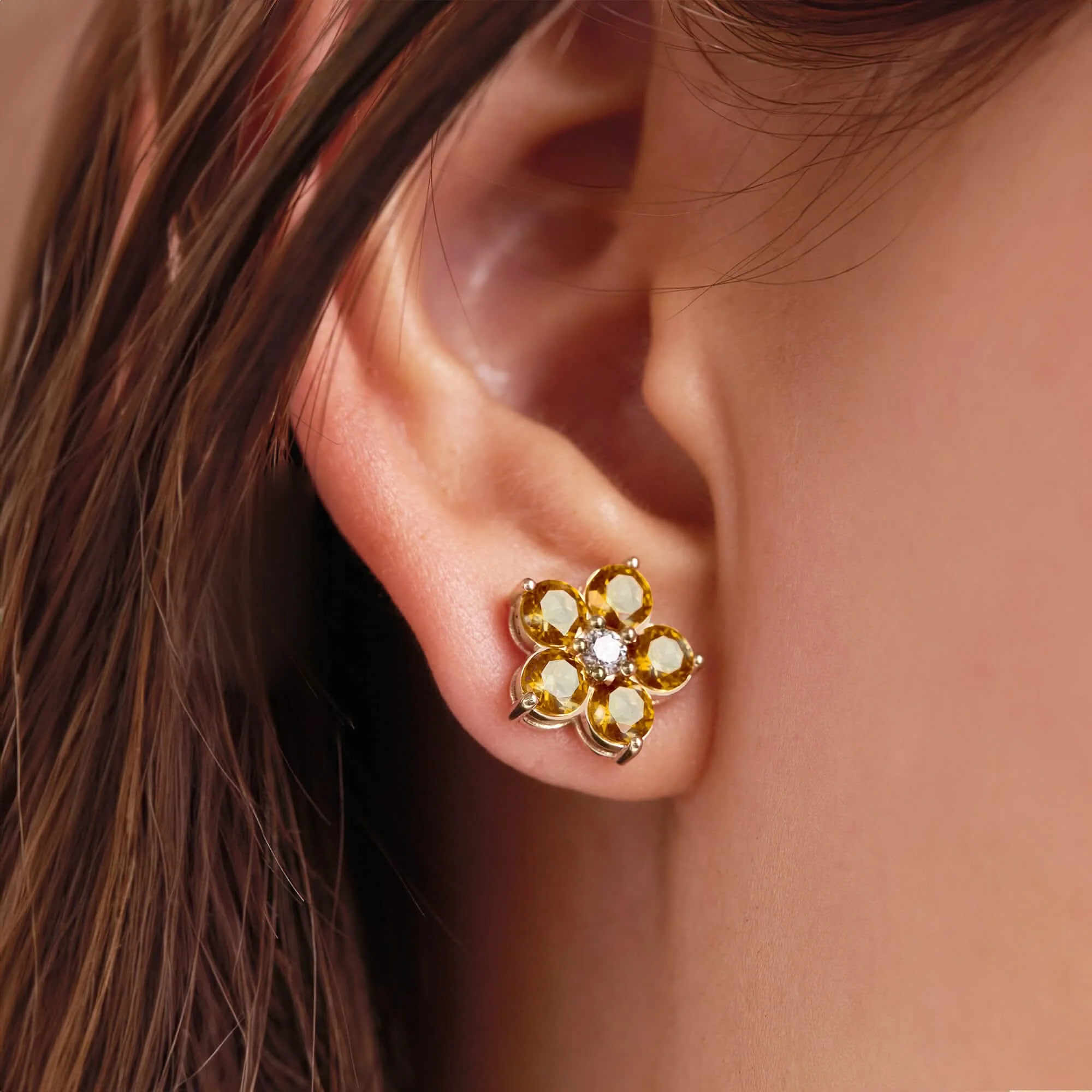 Greenwich Flower Citrine & Diamond Earrings in 14k Gold (November) - Image 6
