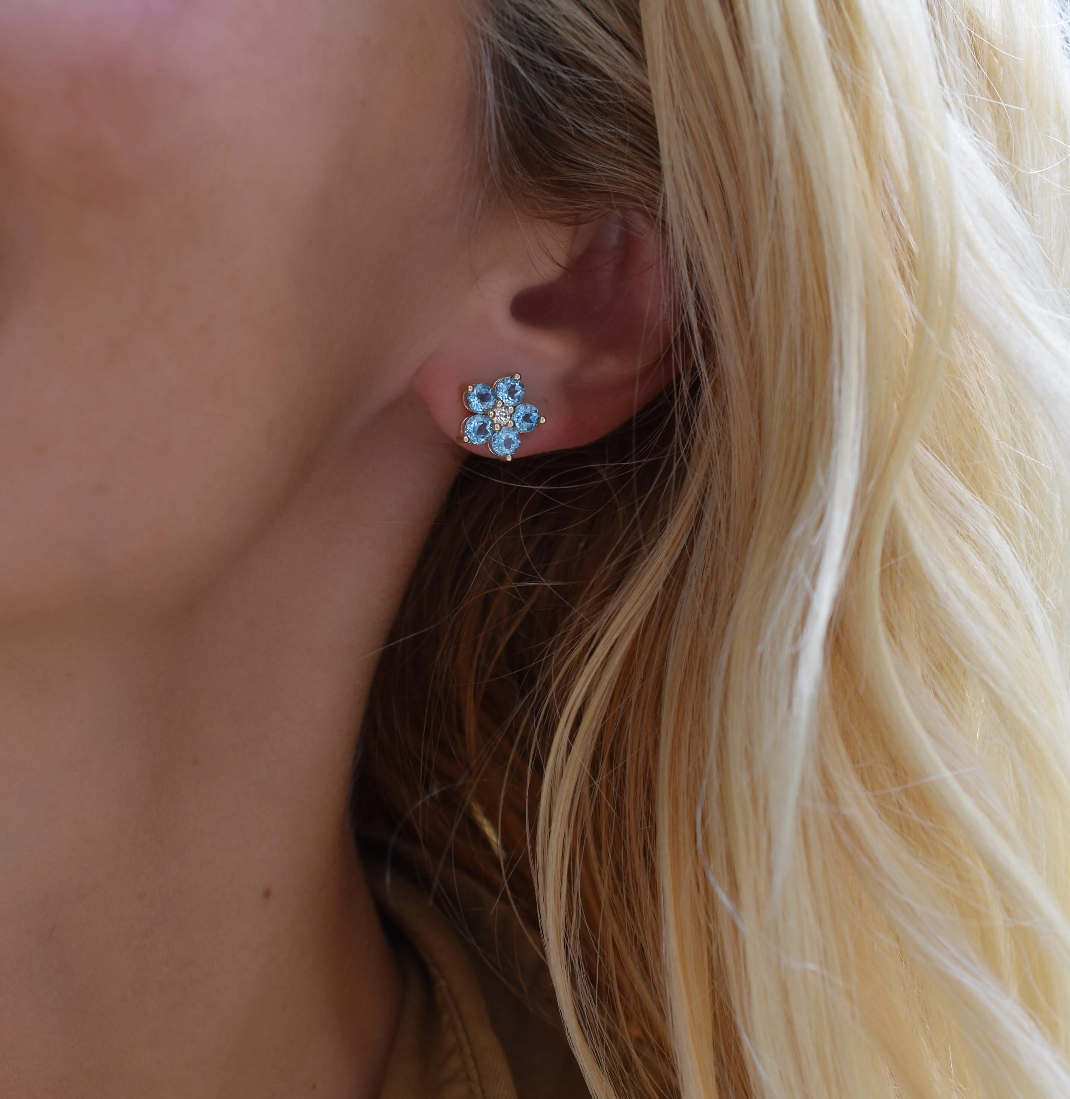 Greenwich Flower Nantucket Blue Topaz & Diamond Necklace and Earrings Set in 14k Gold (December) - Image 12