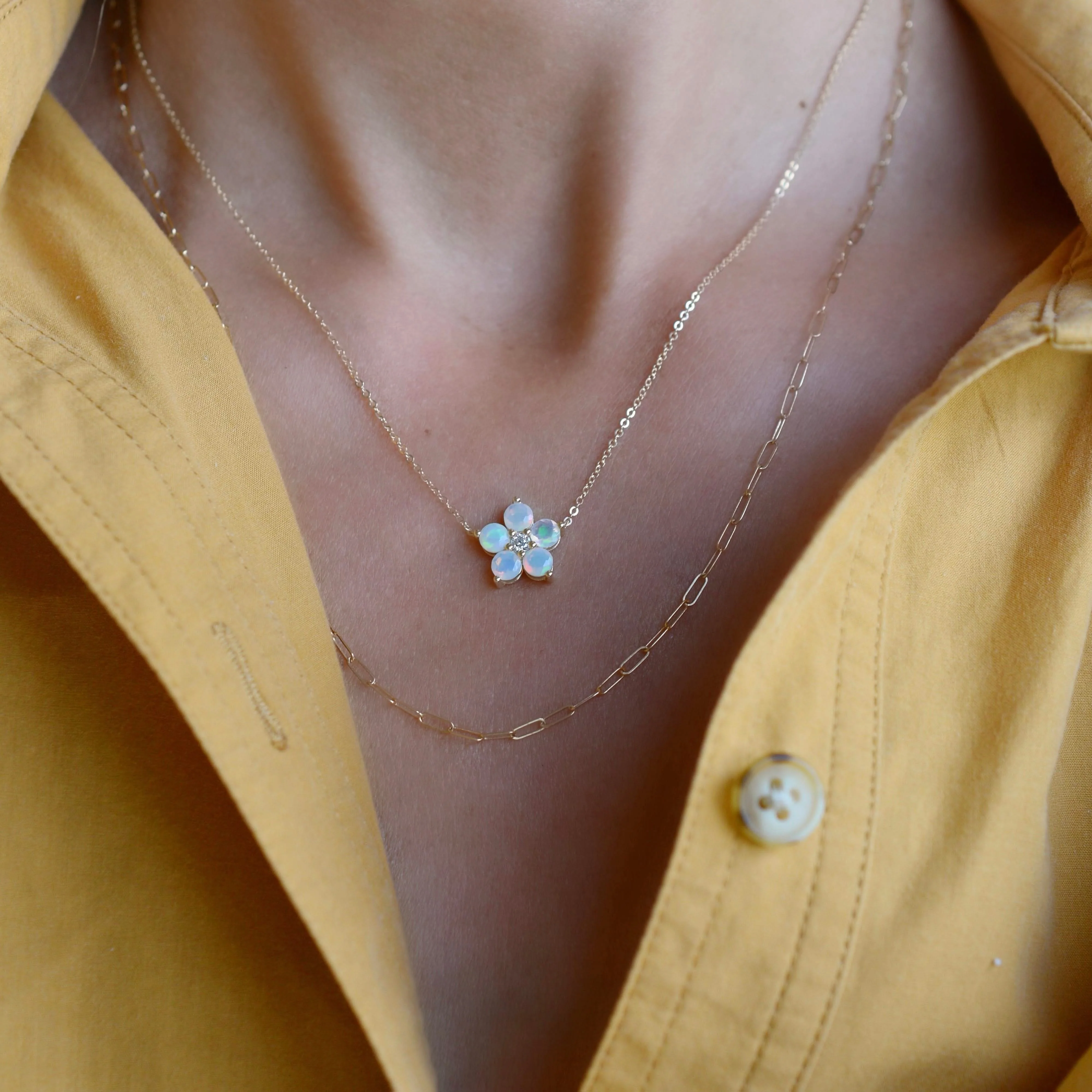 Greenwich Flower Opal & Diamond Necklace and Earrings Set in 14k Gold (October) - Image 11