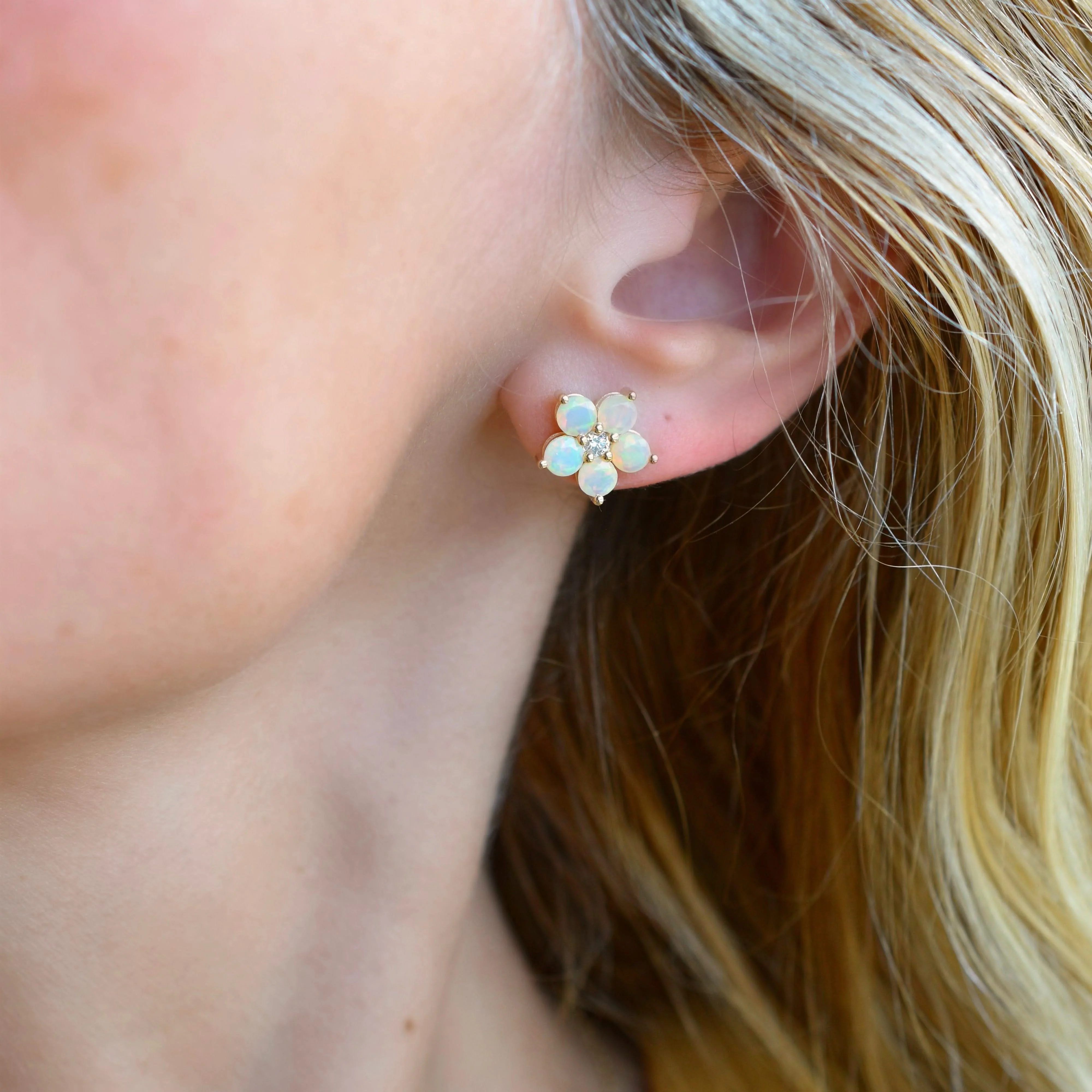 Greenwich Flower Opal & Diamond Necklace and Earrings Set in 14k Gold (October) - Image 12