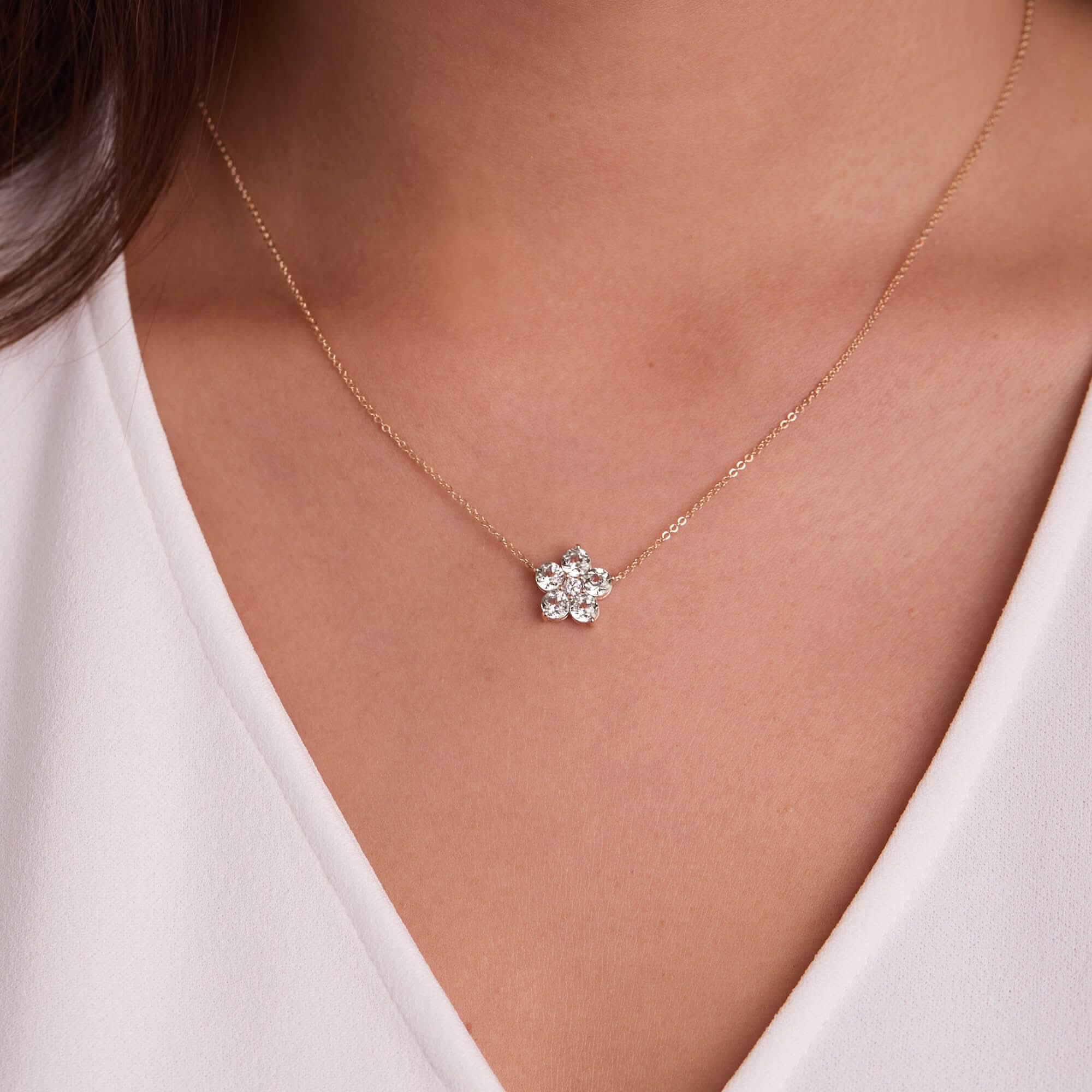 Greenwich Flower Birthstone & Diamond Necklace in 14k Gold - Image 10